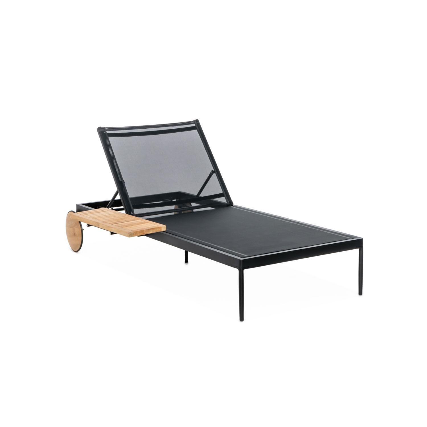 St Barts Aluminum Chaise Lounge in Black By Teak + Table