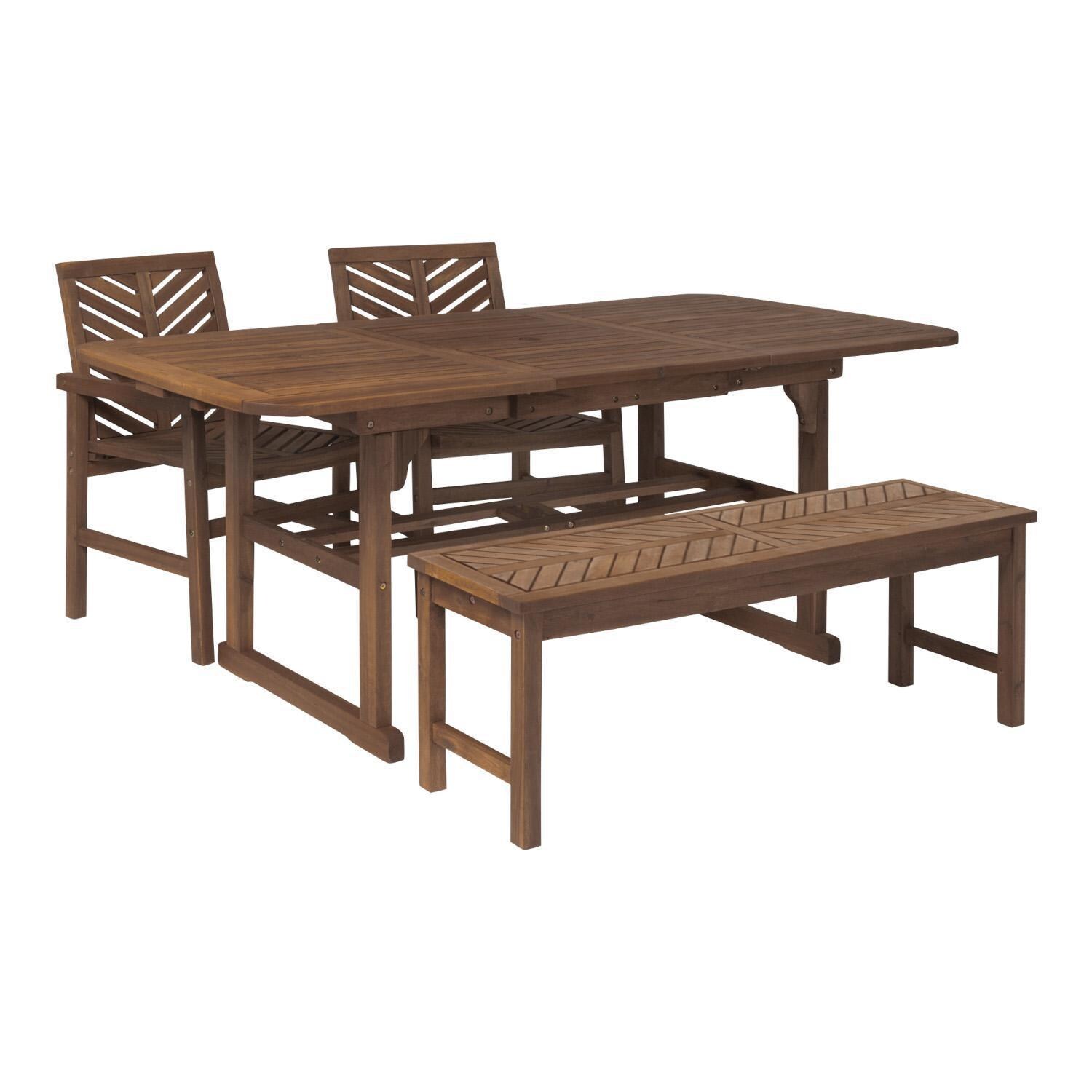 Ultimate Patio Wishlake 4 Piece Acacia Patio Dining Set W/ 55-79 X 35 Inch Extension Rectangular Table - Dark Brown - Angled Right thumbnail
