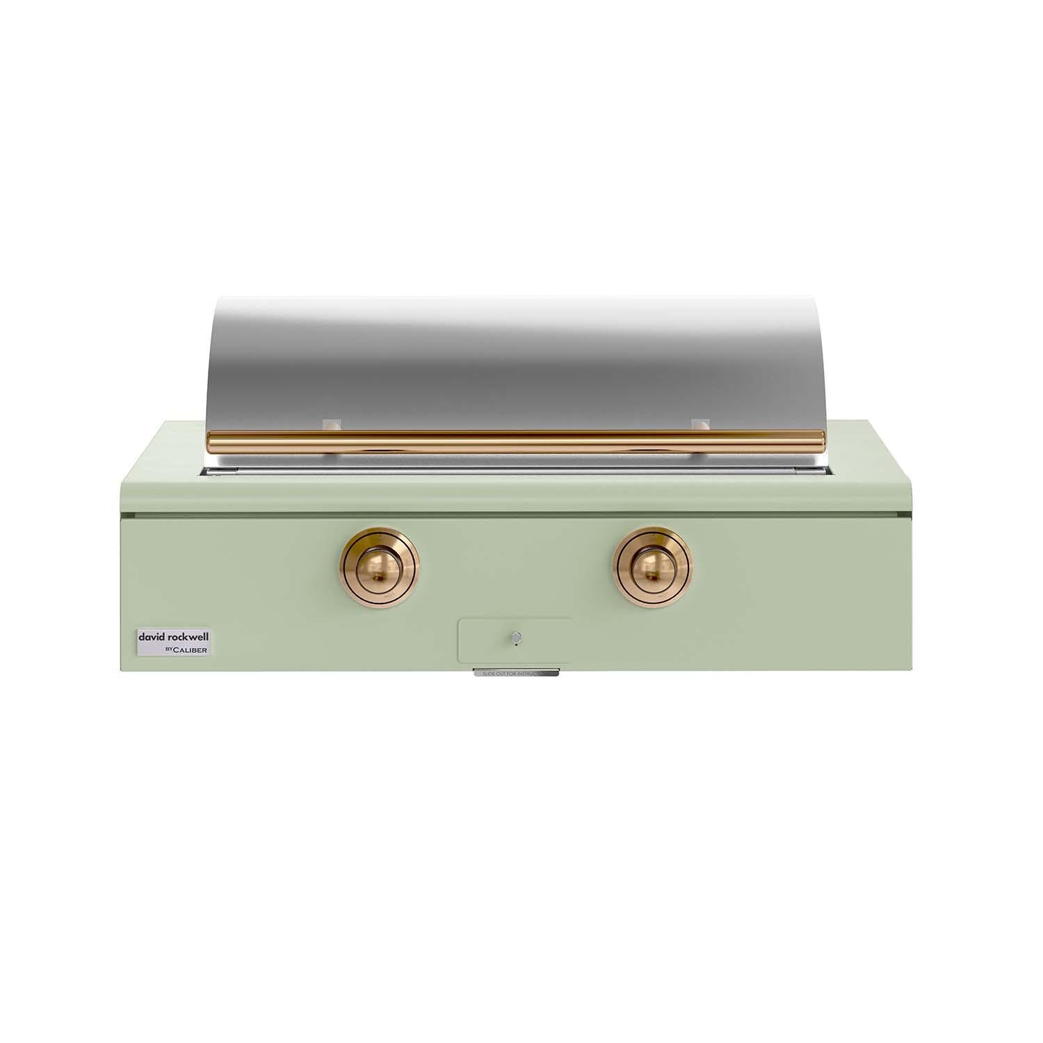 Caliber CRG-42BN00-A-129-H08 42-in Natural Gas Built-In Rockwell Grill - Sage w/ Gold Hardware - Closed Lid - White Background thumbnail