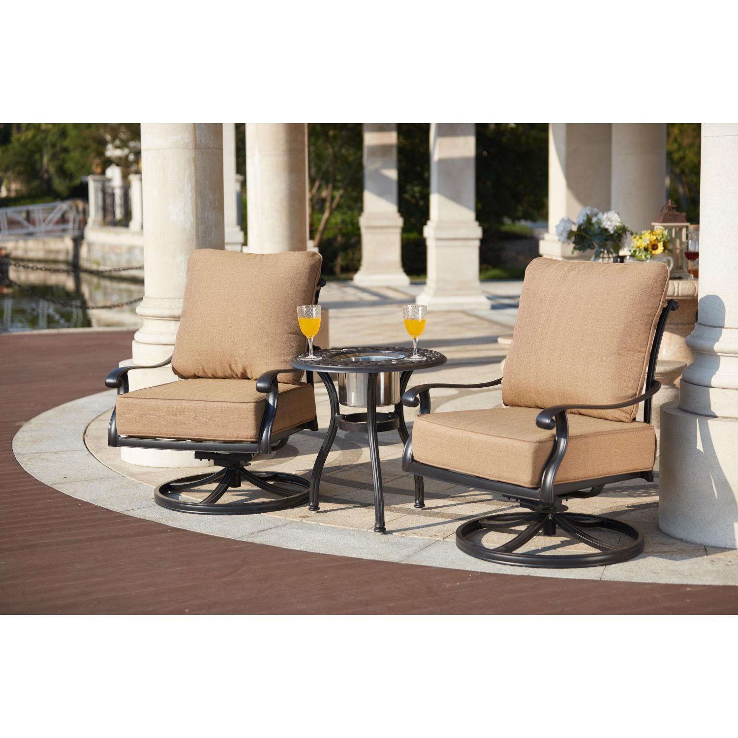 Darlee 201666-3PC-60RQ Capri 3 Piece Cast Aluminum Patio Conversation Set W/ Ice Bucket Insert - Lifestyle thumbnail