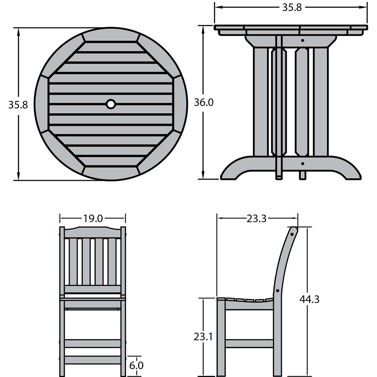 Hart Lane 3 Pc Recycled Plastic Round Counter Dining Set in White By Lakeview Outdoor Designs - Dimensional thumbnail