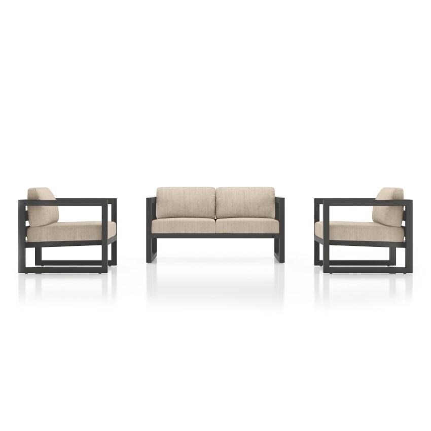 Misty Cove 3 Piece Seating Set in Slate w/Loveseat & Canvas Flax Cushions by Lakeview - Side View - White Background thumbnail