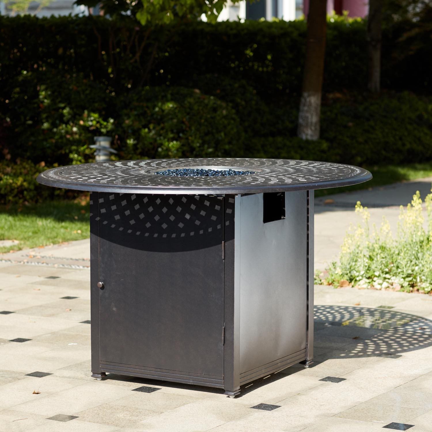 Darlee 301110-7PC-60GHD Monterey 7 Piece Cast Aluminum Sling Patio Counter Height Fire Pit Bar Set W/ 60 Inch Round Table - Fire Pit Table thumbnail