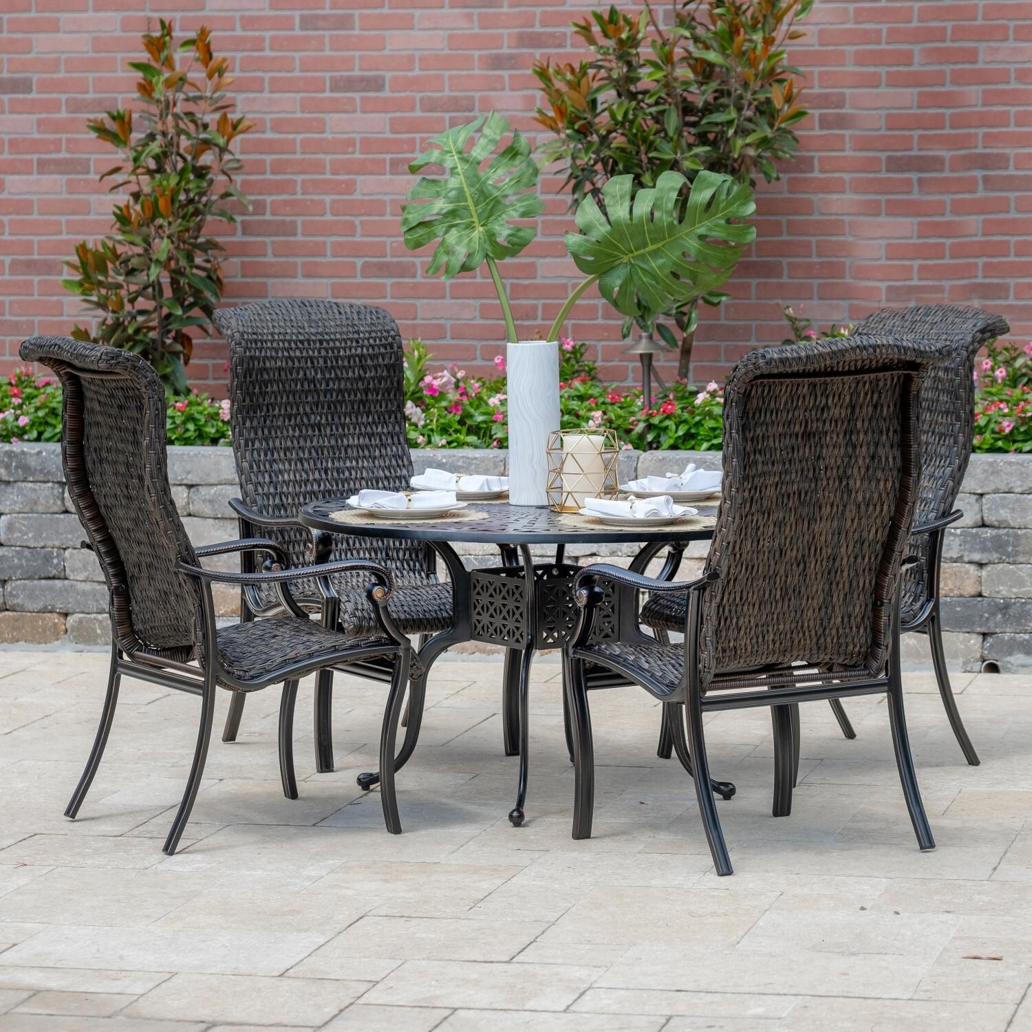 Lakeview Outdoor Designs Furniture Ultimate Patio Du Monde 5 Piece Banana Leaf Wicker Patio Dining Set W 48 Inch Round