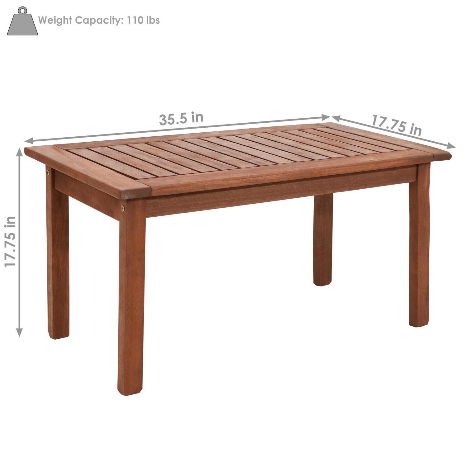 Ultimate Patio 35 1/2 X 17 3/4-Inch Meranti Wood Rectangular Coffee Table W/ Teak Oil Finish - Dimensions thumbnail