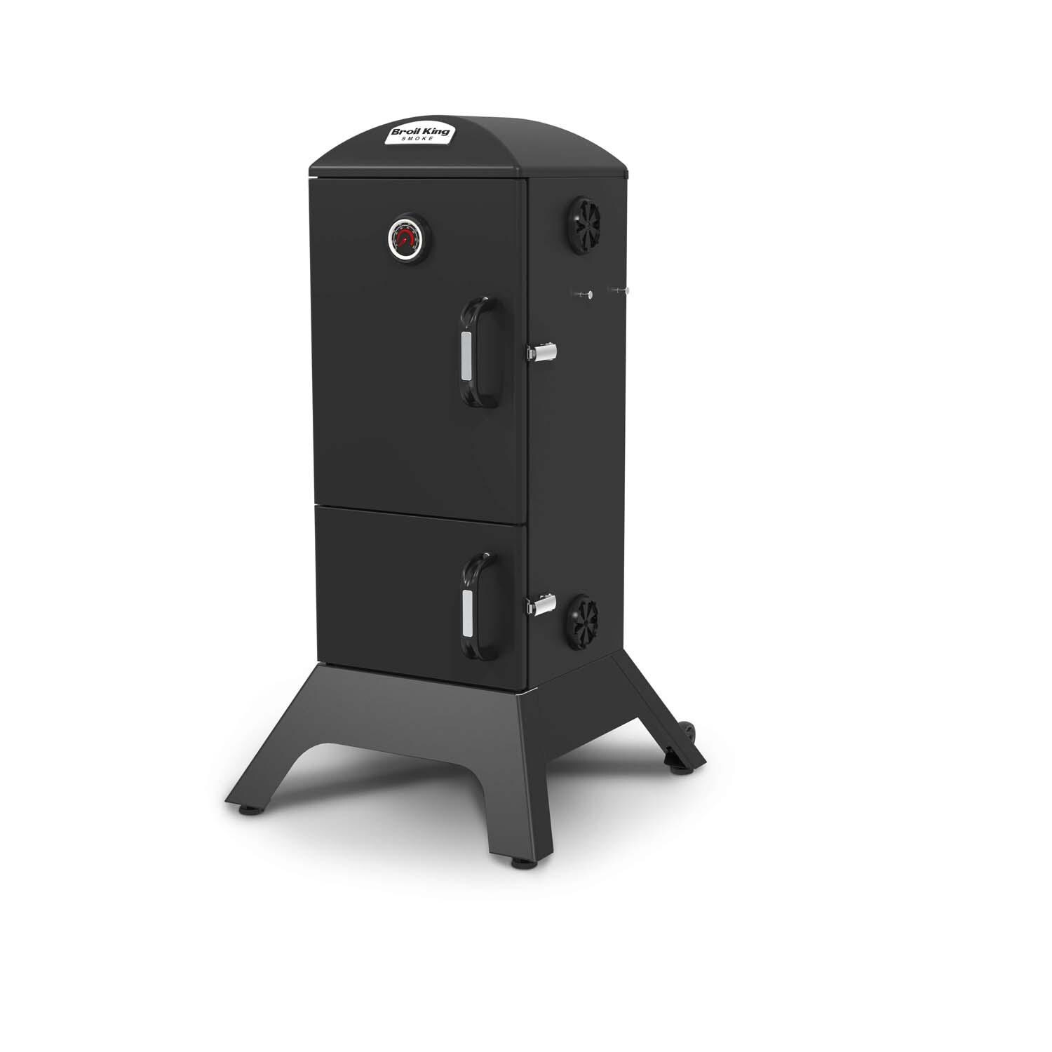 Broil King 28-Inch Smoke Vertical Charcoal Smoker - Black - Angled Left - White Background thumbnail