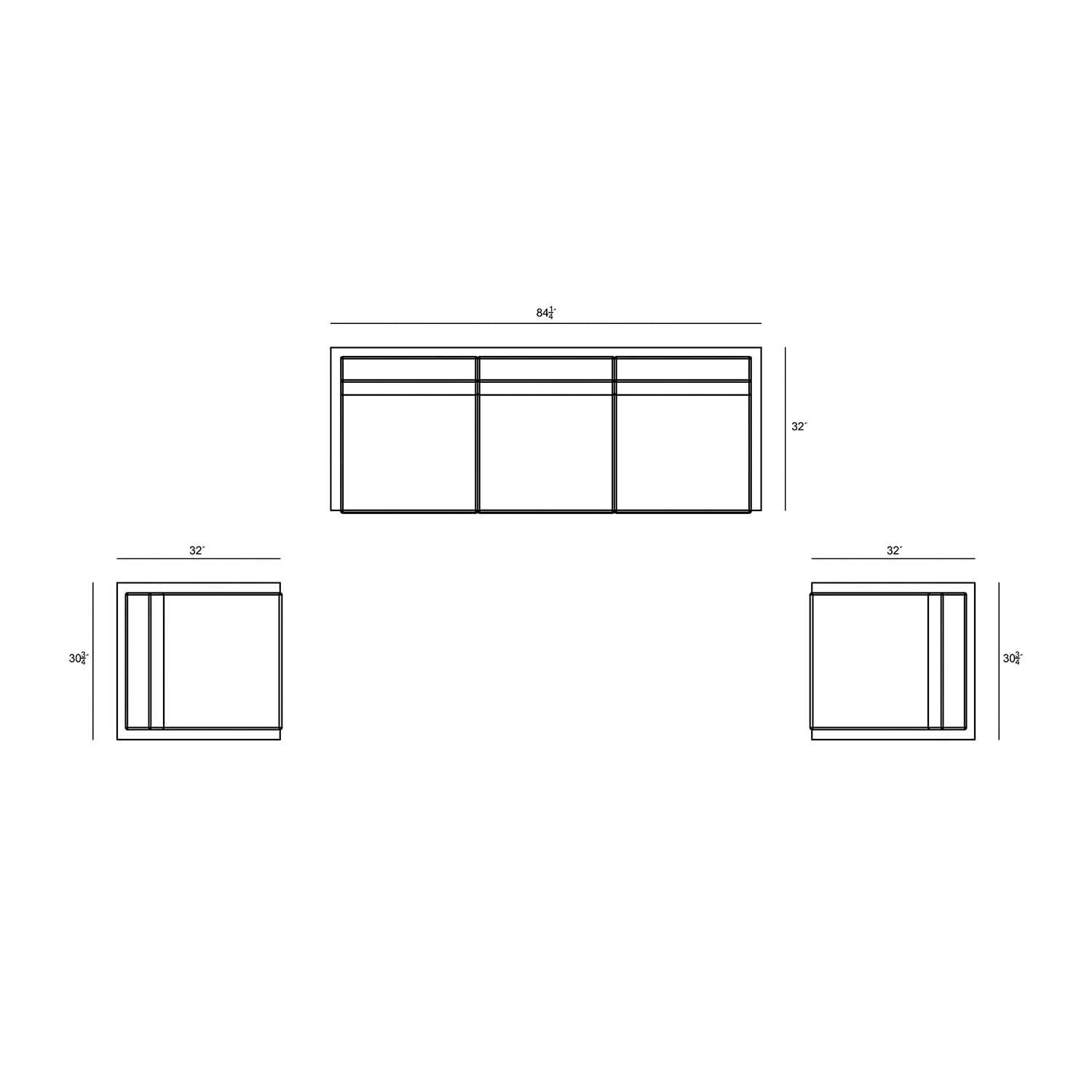 Misty Cove 3 Pc Aluminum Sofa Seating Set w/ Swivel Chairs in Black/Canvas Charcoal by Lakeview Outdoor Designs - Top View - Dimensional thumbnail
