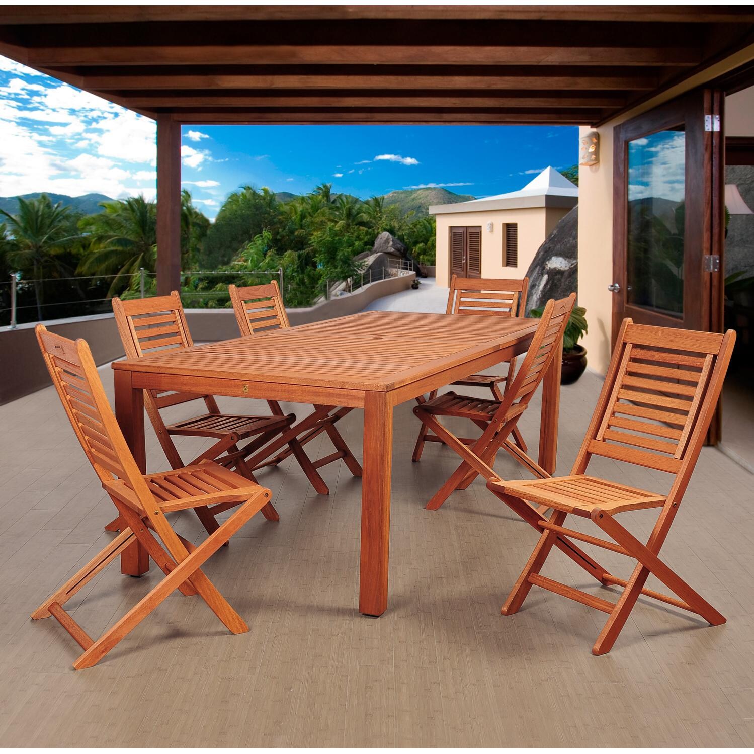 Amazonia Bradford 6-Person Eucalyptus Patio Dining Set With Folding Side Chairs image
