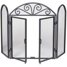 UniFlame 52-Inch 3 Fold Black Wrought Iron Fireplace Screen With Doors - S-1184 image