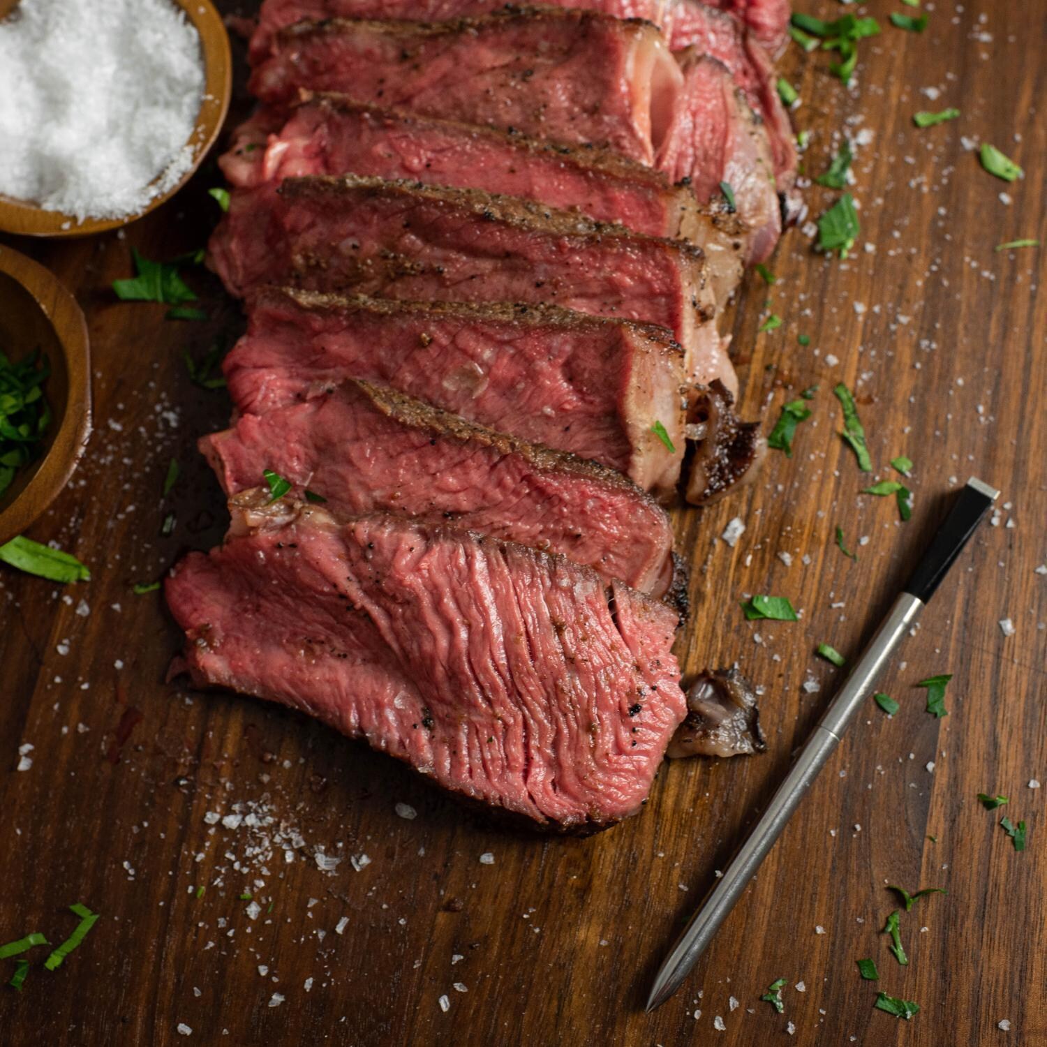 MEATER - meater+ - Extended Range Wireless Bluetooth Smart Meat Thermometer - Sliced Steak - Lifestyle thumbnail