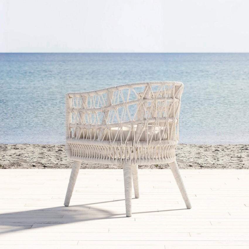 Dana Woven Rope Dining Arm Chair w/ Self Welt in Natural/Canvas Granite by Sunset West - Chair Back - Lifestyle thumbnail