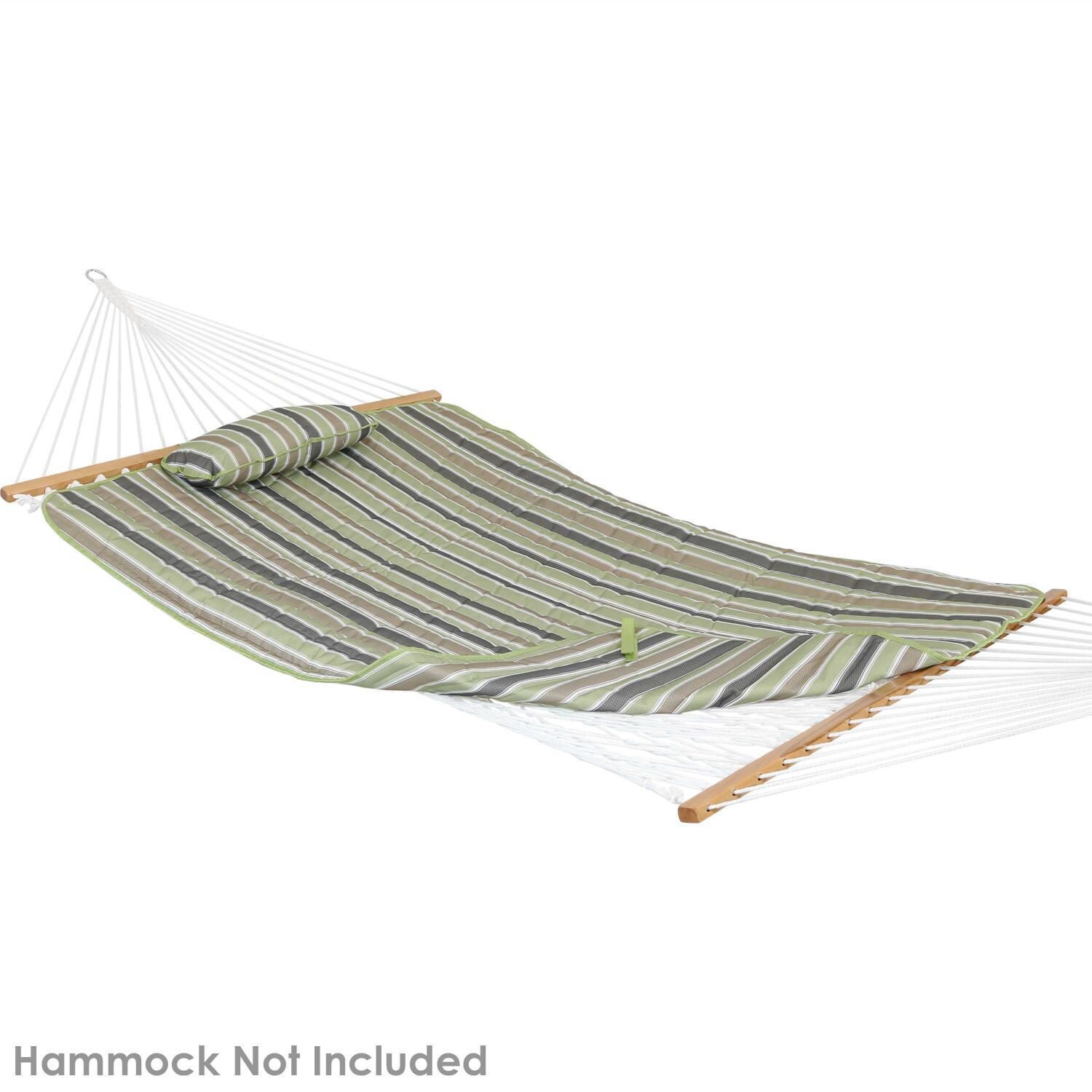 Ultimate Patio Quilted Double Hammock Pad & Pillow Set - Khaki Stripe - Side View thumbnail