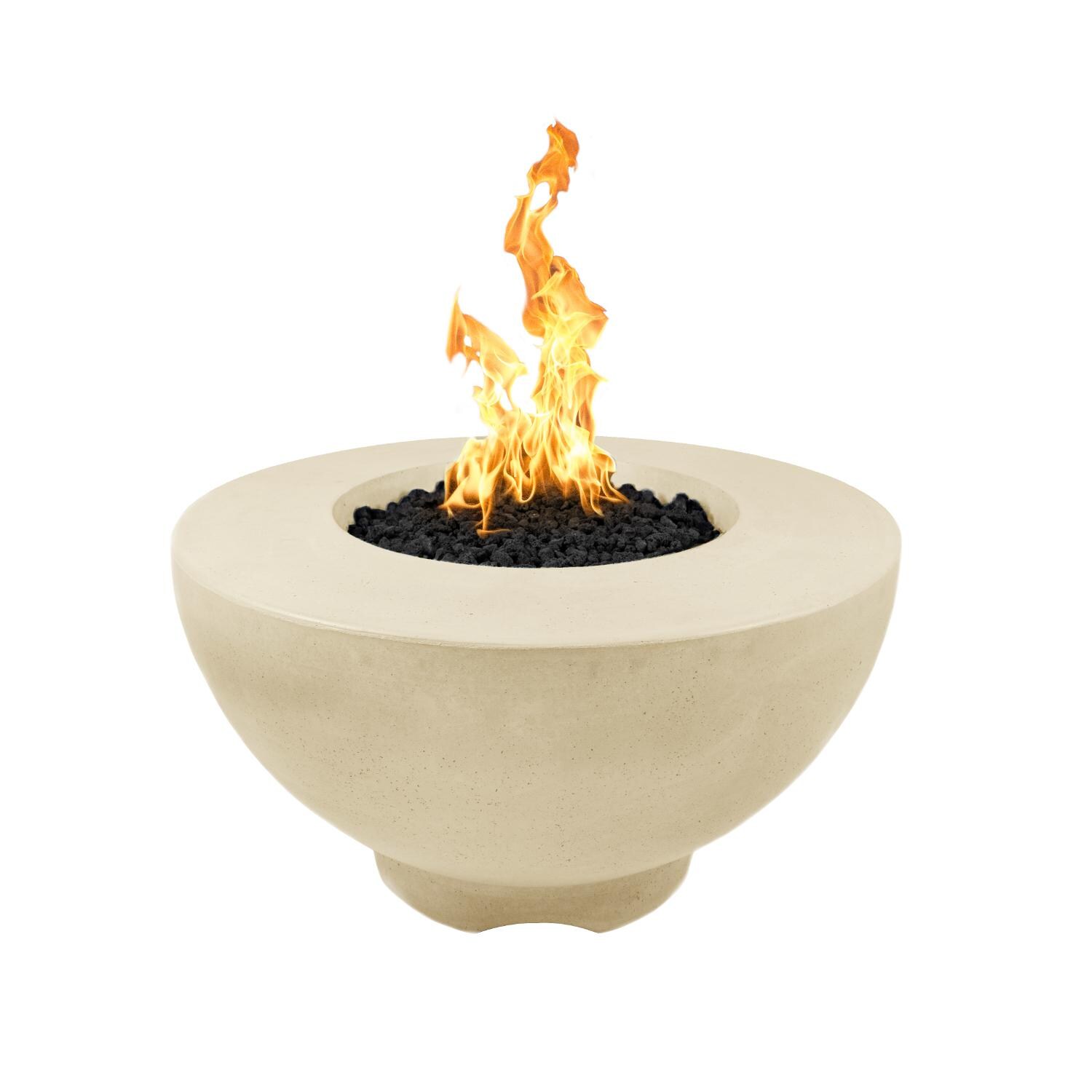 Sienna 37 Inch Round GFRC Propane Fire Bowl in Vanilla by The Outdoor Plus