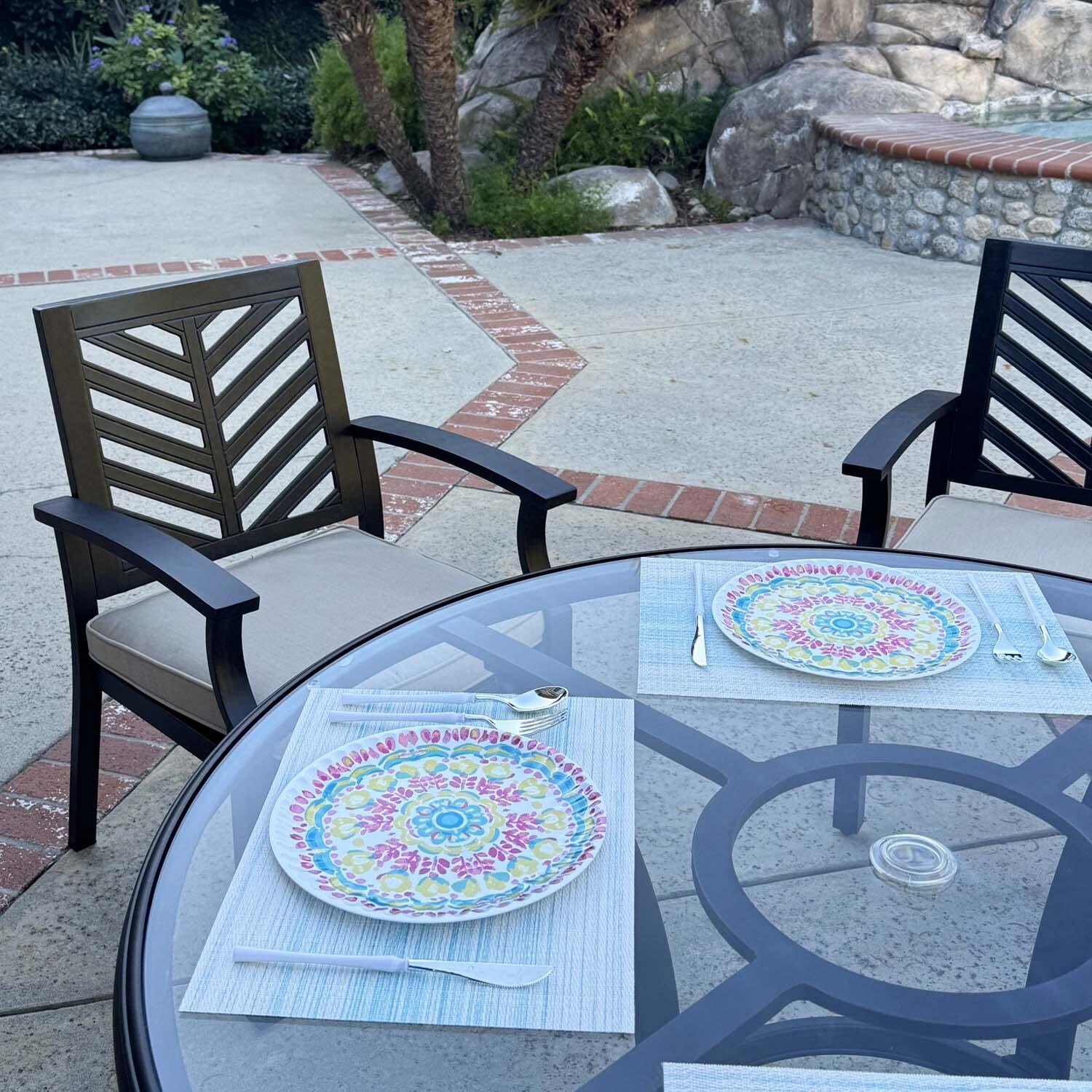 Palm Springs 5 Pc Aluminum Dining Set in Antique Bronze/Beige by Darlee - Angled - Lifestyle thumbnail