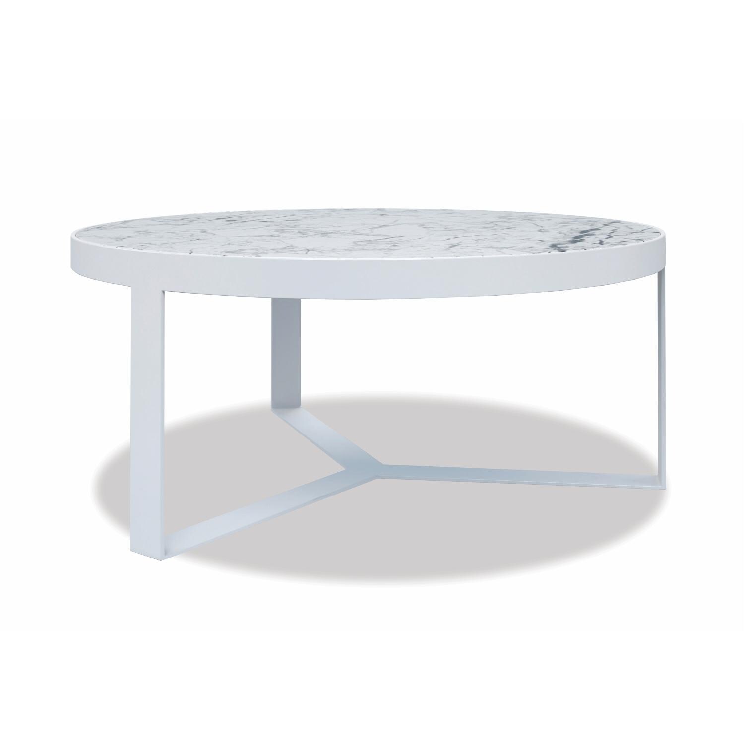 Sunset West - 4705-CT - Contemporary 38-Inch Round Aluminum Patio Coffee Table W/ Honed Cararra Marble Top - Frost thumbnail