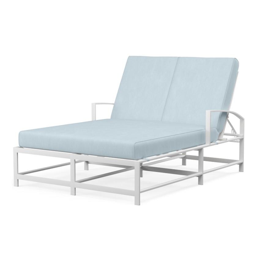 Bristol Aluminum Double Chaise Lounge in Satin White/Canvas Skyline by Sunset West