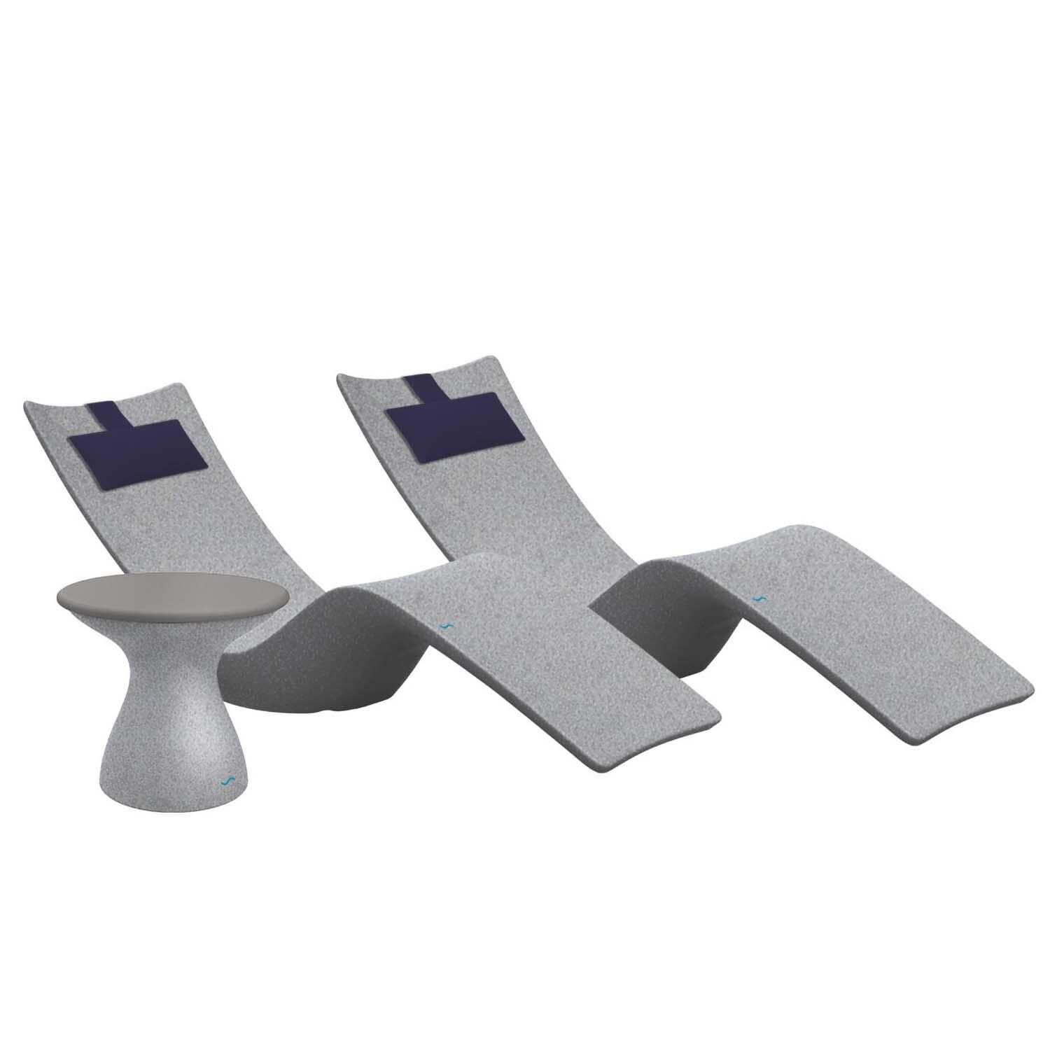 Ledge Lounger Autograph Chaise Lounge (Set of 2) W/Side Table - Granite Grey W/Gray Lid & Captain Navy Pillow - White Background thumbnail