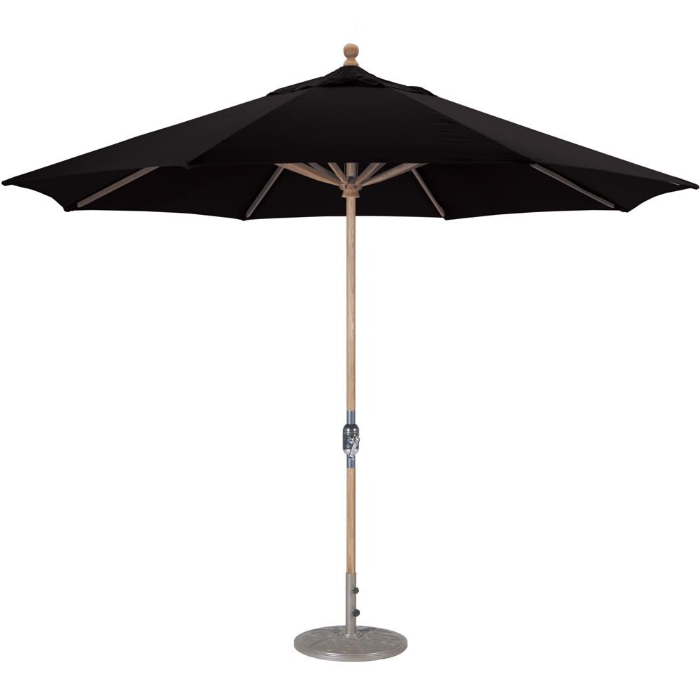 Galtech 11 Ft. Octagonal Teak Patio Market Umbrella W/ Crank Lift - Sunbrella Canvas Black Canopy image