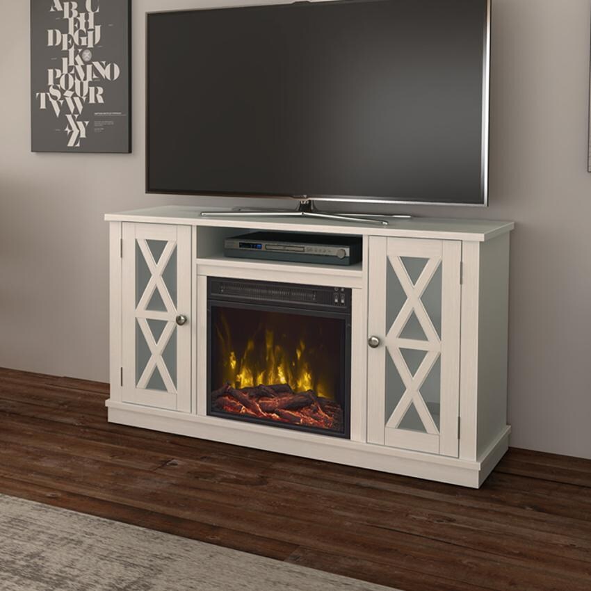 ClassicFlame Bayport TV Stand With Electric Fireplace White 18MM6092PT85SV BBQGuys