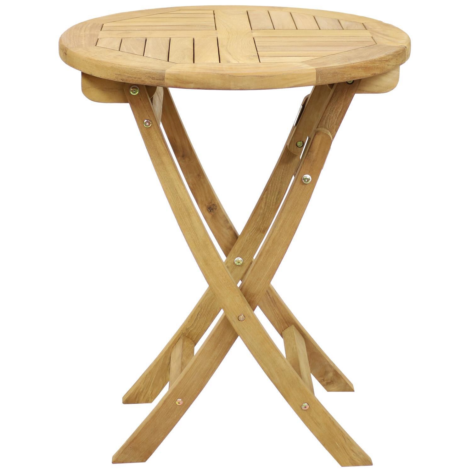 Ultimate Patio 23-Inch Round Teak Folding Outdoor Patio Table - Side View thumbnail