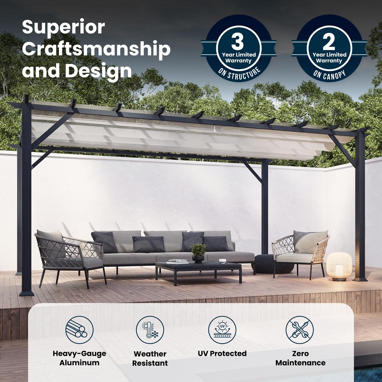 Paragon Outdoor PR16GRYW Florence 11' x 16' Gray Pergola w/ White Canopy - Superior Craftmanship & Design - Detail thumbnail