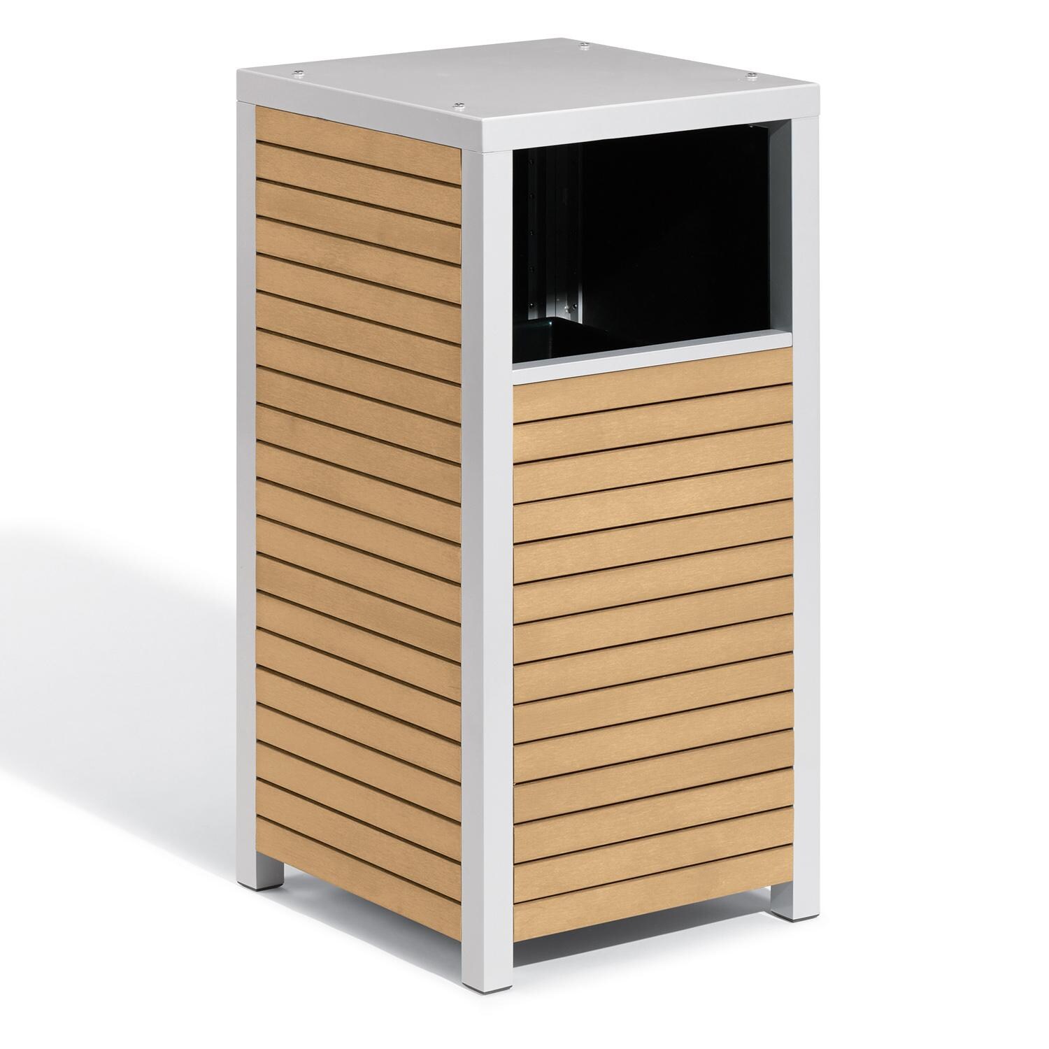 Oxford Garden Travira Natural Tekwood Trash Receptacle - Angled thumbnail