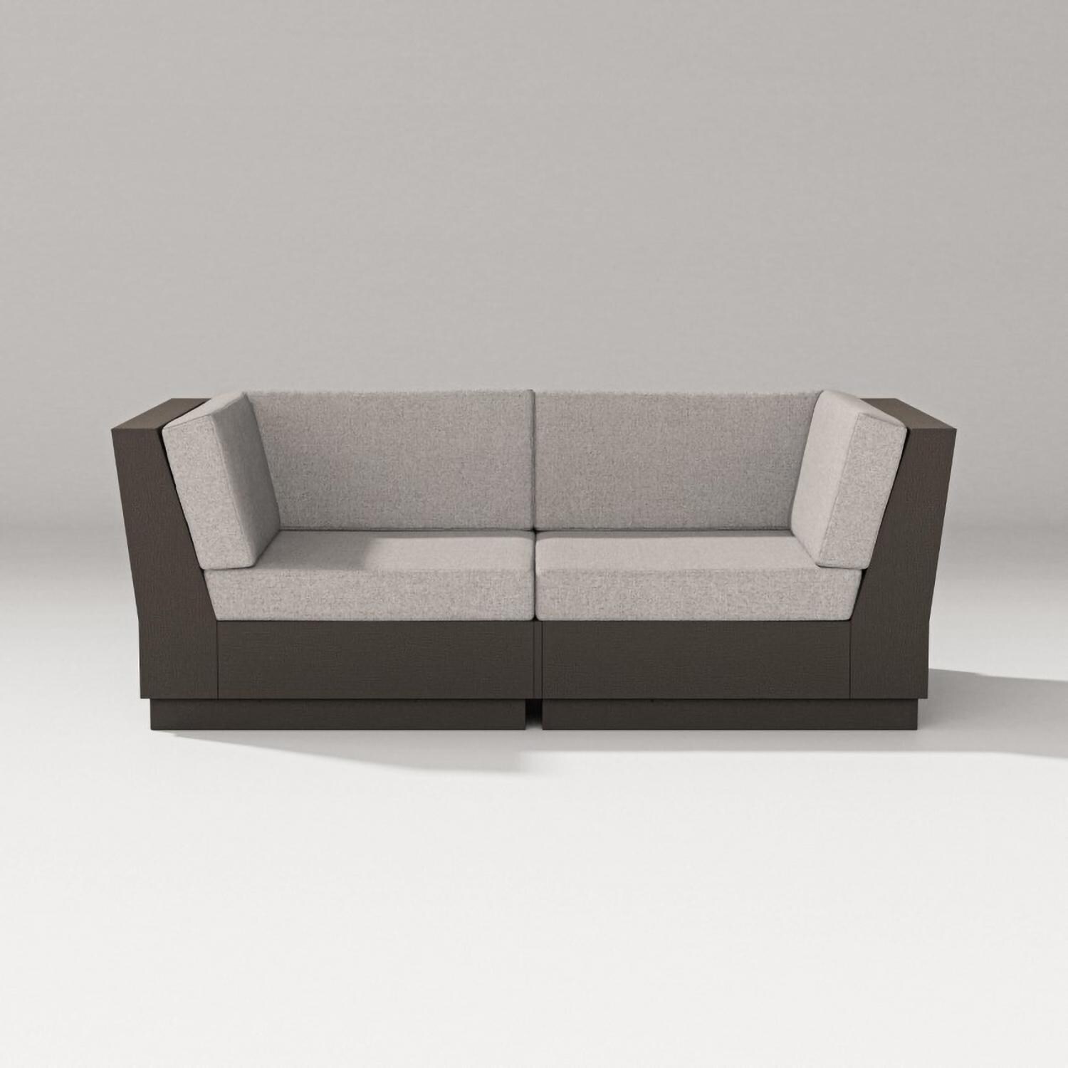 Elevate 2 Person Recycled Plastic Sectional Loveseat in Vintage Coffee/Weathered Tweed By PW Designer Series - Set - White Background thumbnail