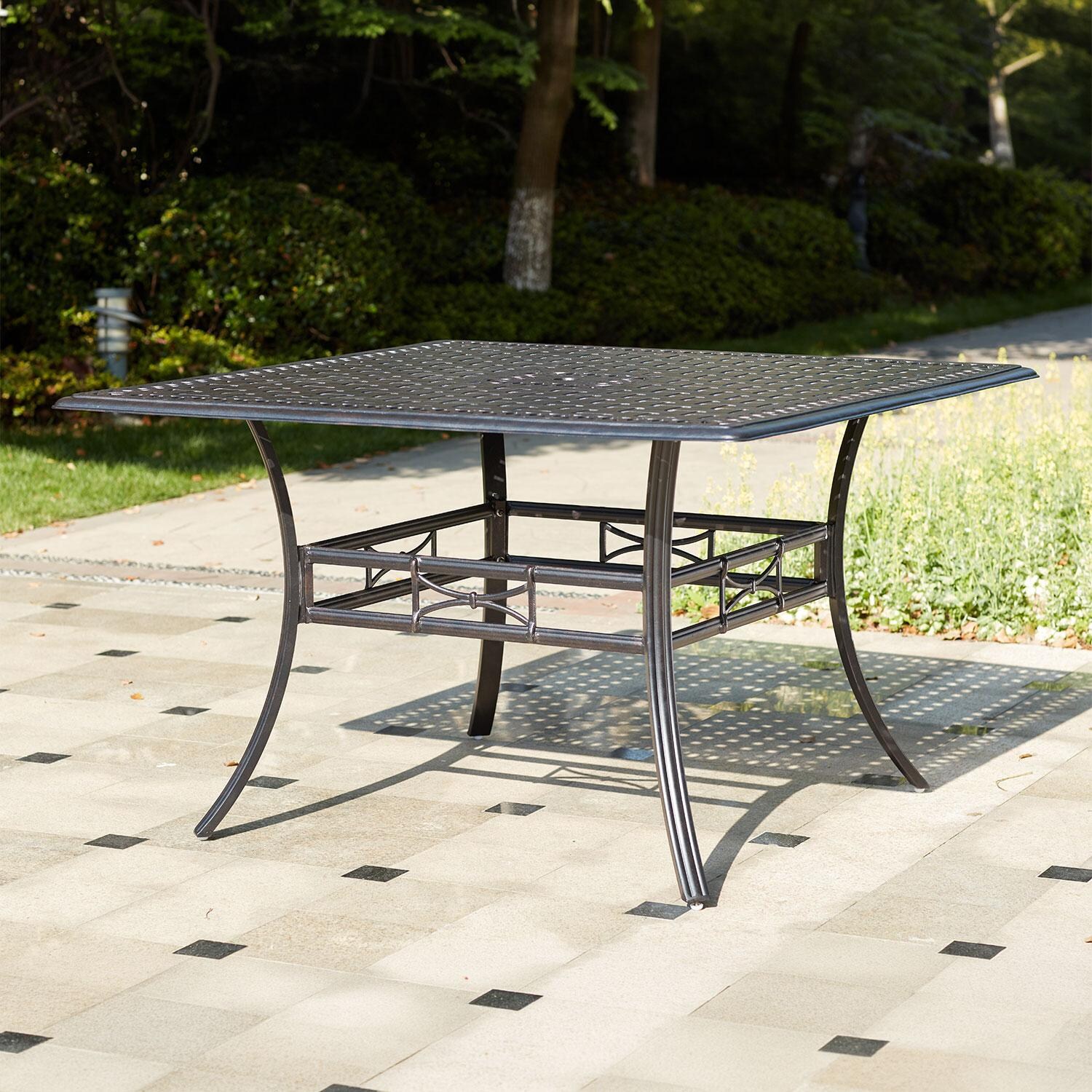 Darlee 201030-9PC-88WCH Sedona 9 Piece Cast Aluminum Patio Bar Set W/ 60 Inch Square Counter Height & Beige Canvas Cushions - Table thumbnail