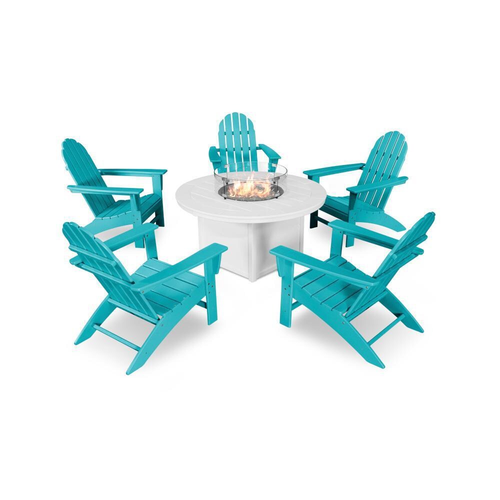 POLYWOOD Aruba / White Vineyard 6-Piece Adirondack Chat Set w/ Fire Pit Table thumbnail