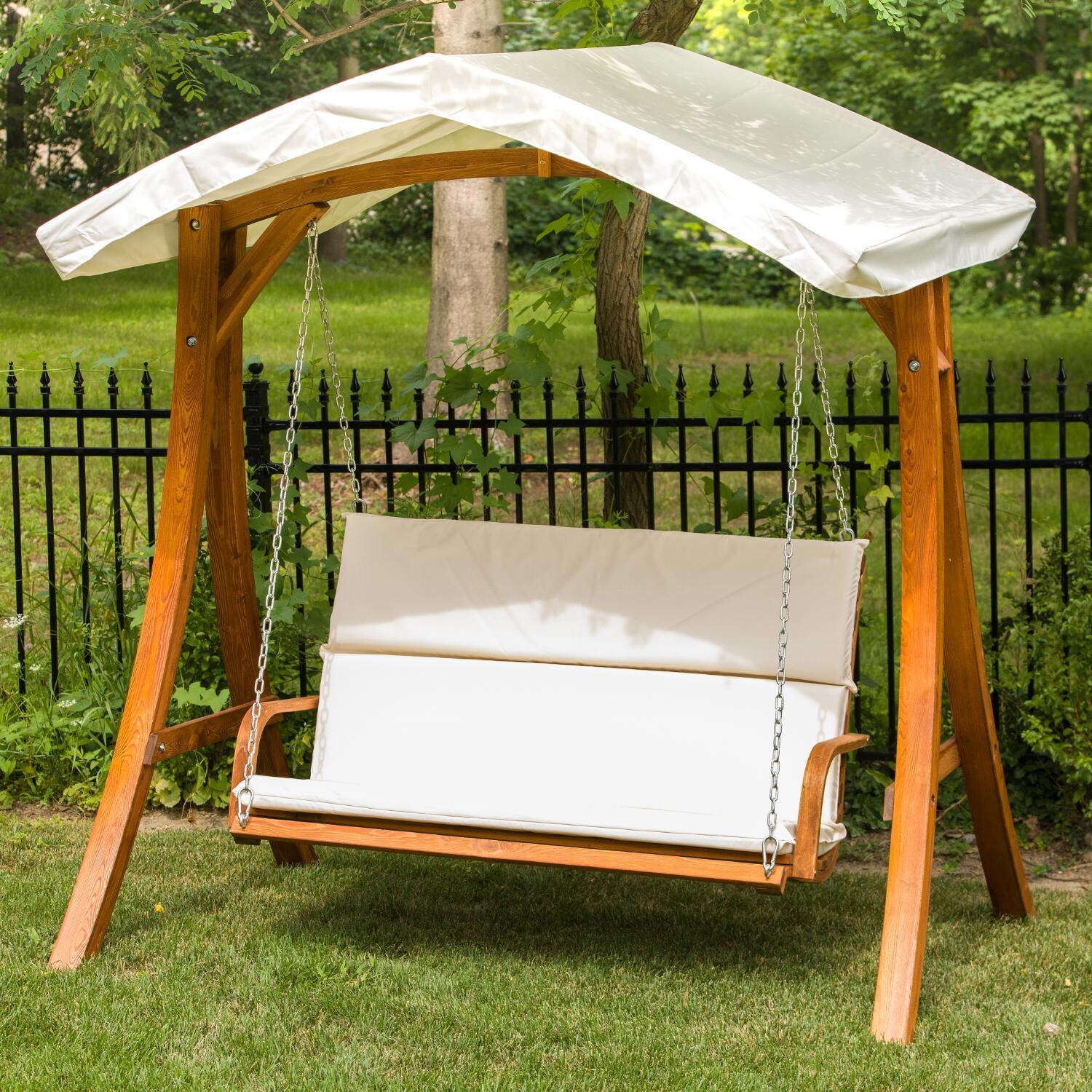 Leisure Season 6-Foot Wood Swing With Canopy - In the Yard thumbnail