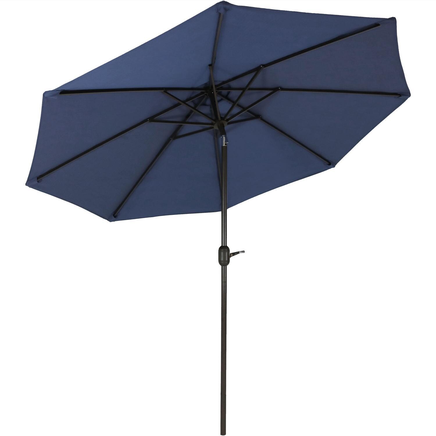 Ultimate Patio 9 Ft. Octagonal Aluminum Patio Market Umbrella W/ Crank & Tilt - Black Frame & Navy Blue Spun-Poly Canopy thumbnail