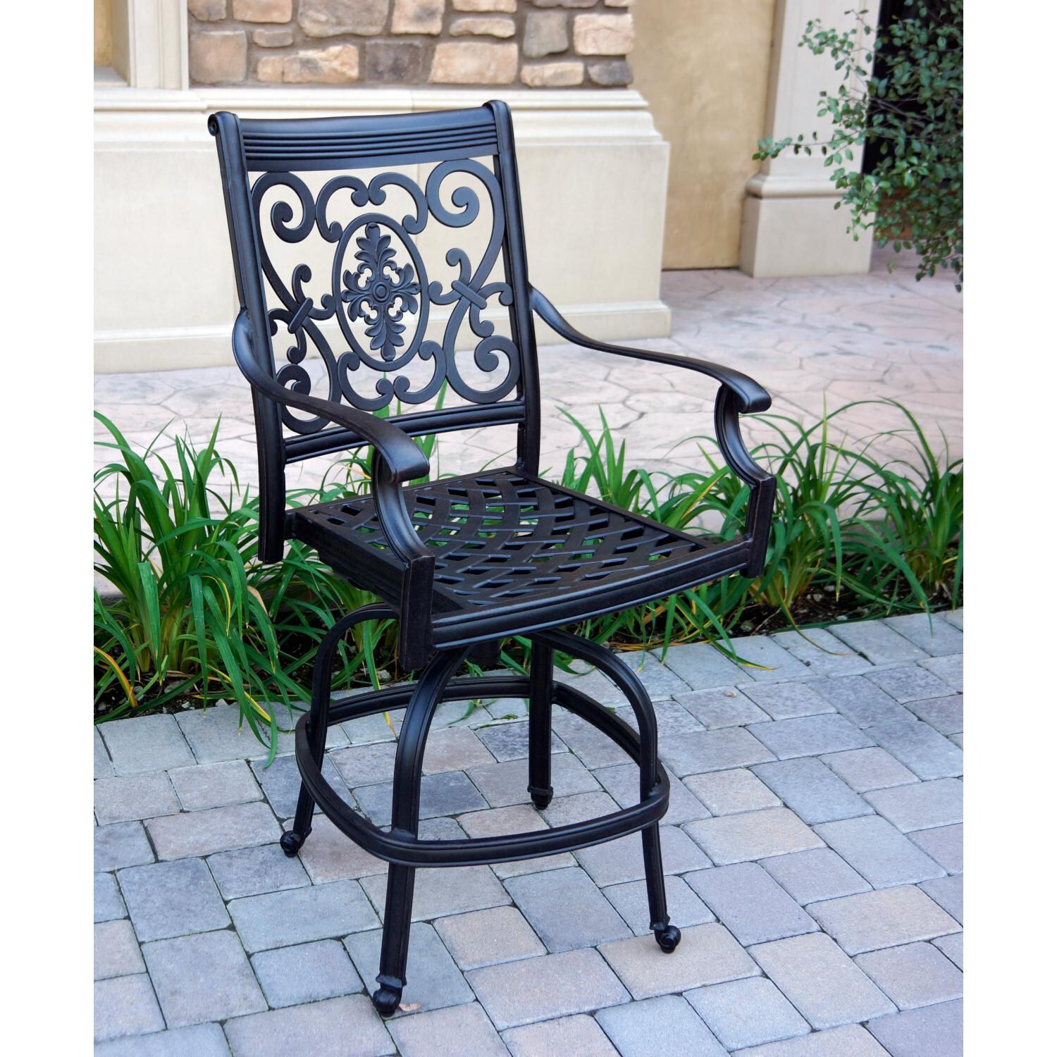 Darlee DL101-3PC-30CJ St Cruz 3 Piece Cast Aluminum Patio Counter Height Bar Set W/ 30 Inch Round Table & Spicy Chili Cushions - Counter Height Bar Stool Frame thumbnail