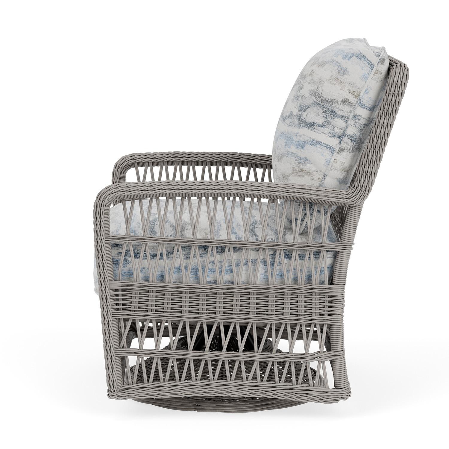 Lloyd Flanders Mackinac Swivel Glider Lounge Chair in Putty Finish with Stratosphere Cloud fabric - Left Side thumbnail