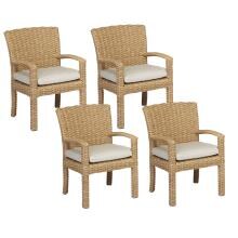 Leucadia 4 Piece Wicker Patio Dining Arm Chair Set W/ Sunbrella Canvas Flax Cushions By Sunset West image