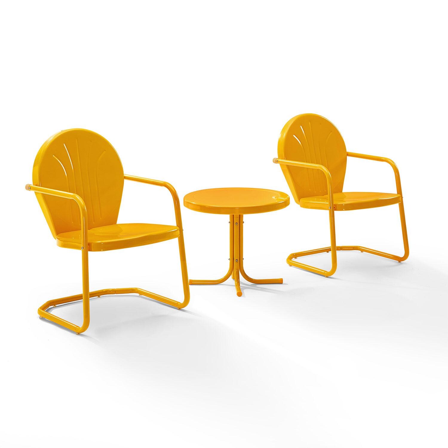 Ultimate Patio UP-32237TG 3Pc Retro Outdoor Chair Set in Tangerine Gloss - Angled Right - White Background thumbnail