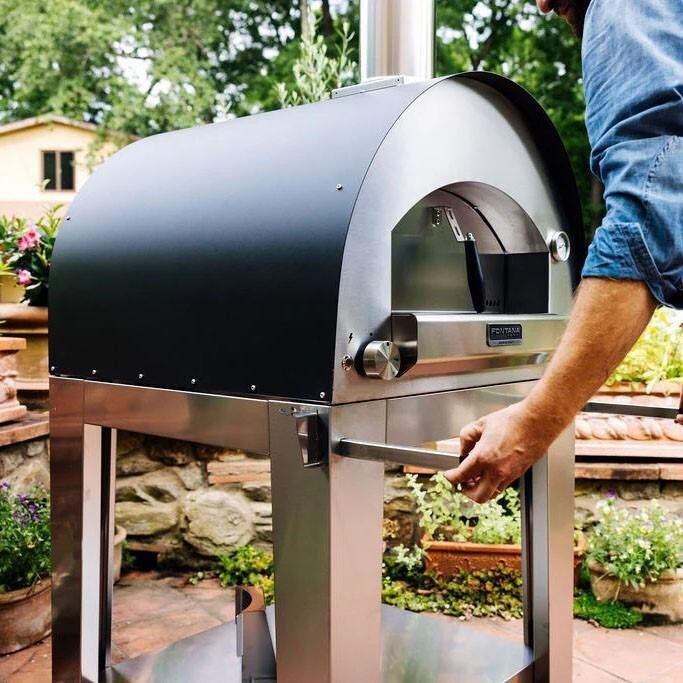 Fontana Forni FTNAP-H-A + FTCART-M Napoli Hybrid Pizza Oven on Cart - Anthracite - Handles for Moving Cart - Lifestyle thumbnail