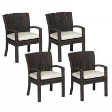 Cardiff 4 Piece Wicker Patio Dining Arm Chair Set W/ Sunbrella Canvas Flax Cushions By Sunset West image