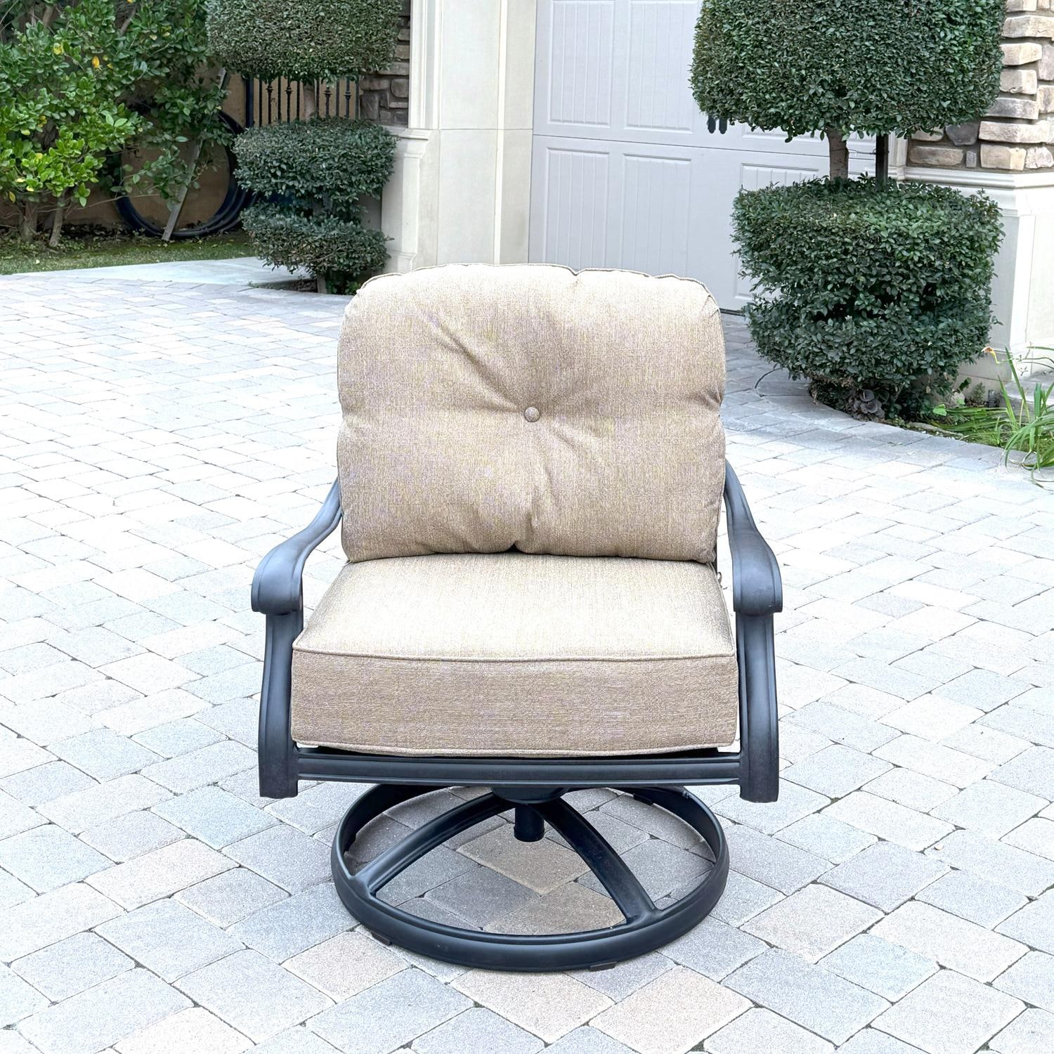 Darlee Elisabeth Cast Aluminum 4-Pc Swivel Rocker Club Chair Set in Antique Bronze/Beige - Single Chair - Lifestyle thumbnail