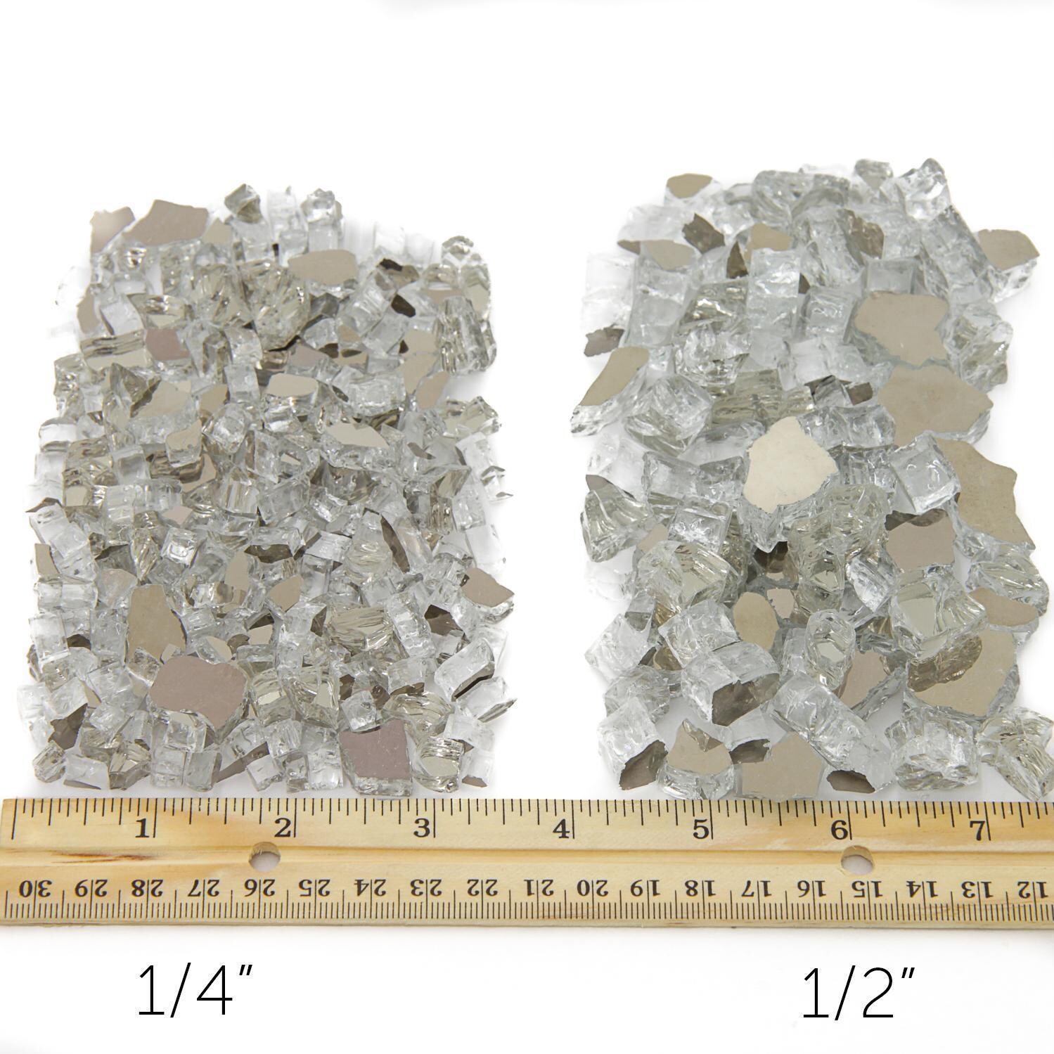 Diamond Clear Fire Glass Size Comparison - Reflective Shown thumbnail