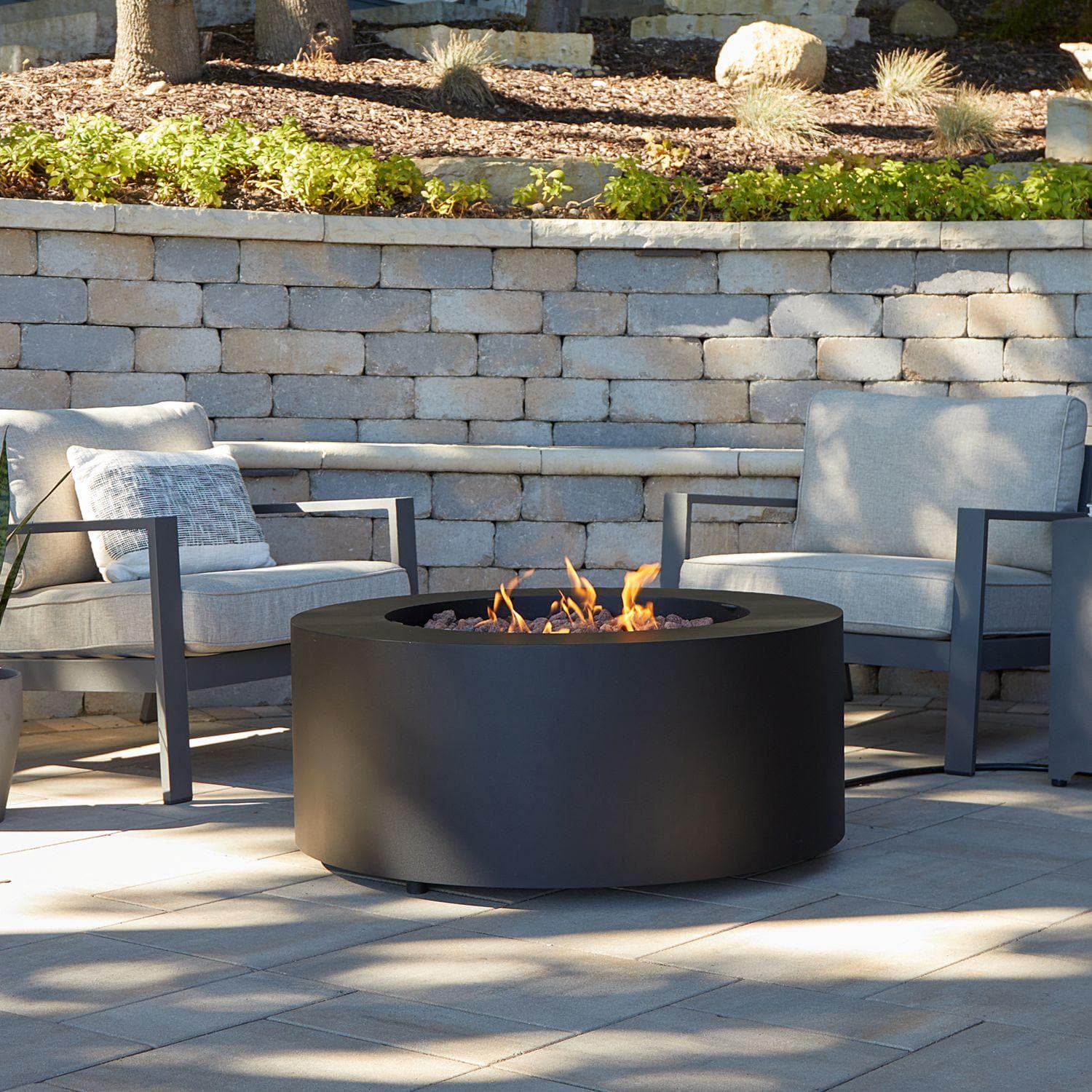 Elysian 2 Pc Fire Pit Seating Set W/ 36-in Fire Pit & Two Club Chairs in Black/Weathered Slate by Lakeview Outdoor Designs thumbnail