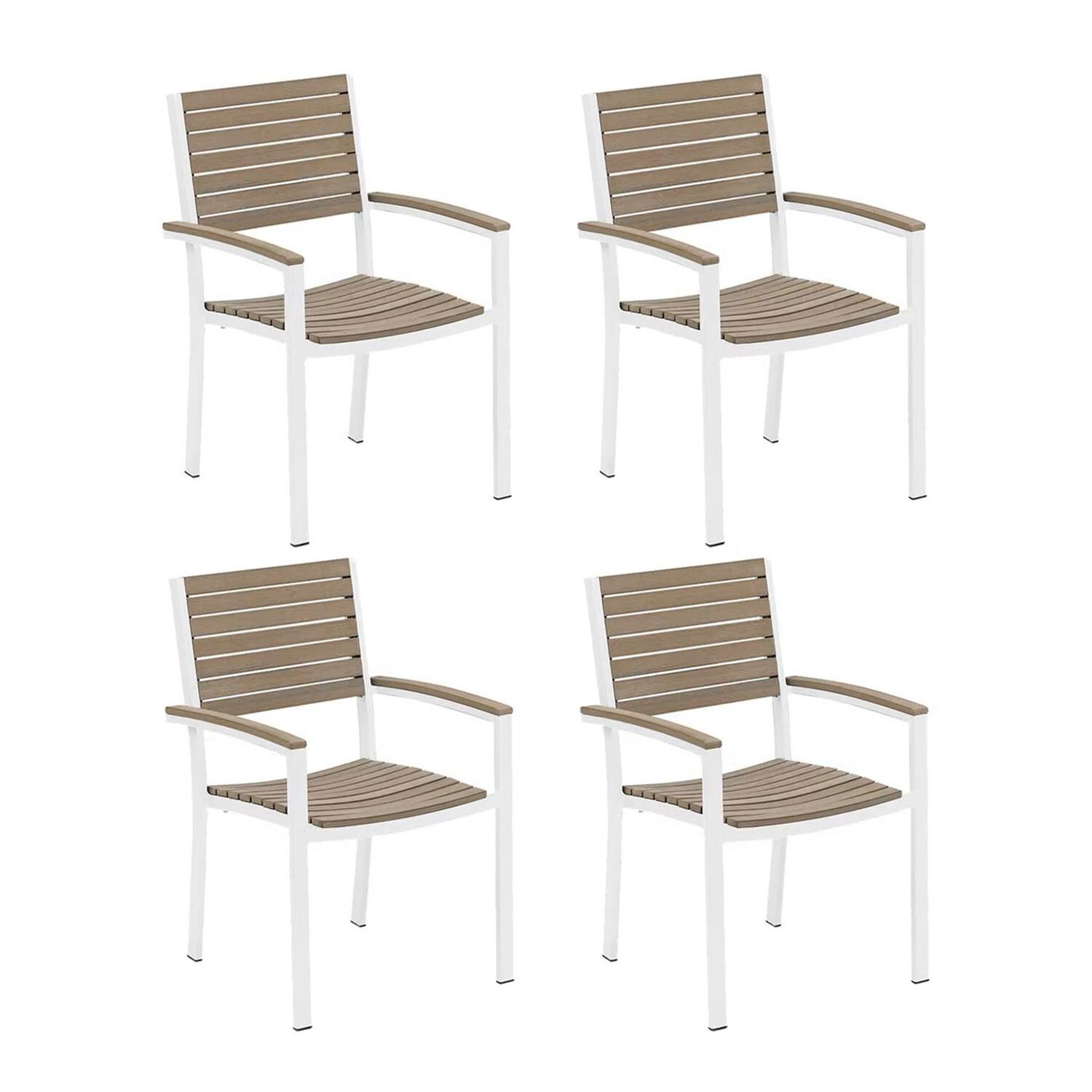 Travira 4 Pc Powder-Coated Aluminum Armless Dining Chair Set in Vintage/Chalk By Oxford Garden - White Background thumbnail
