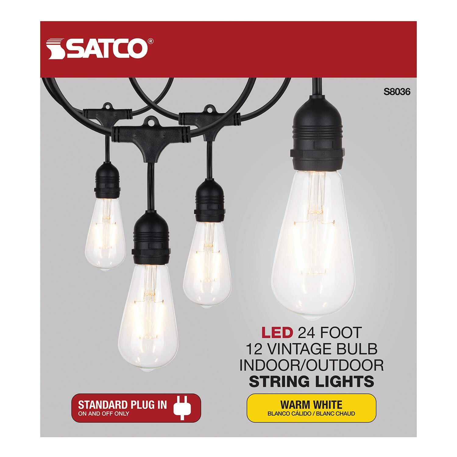 Satco S8036 LED 24 Foot 12 Vintage Bulb String Lights - Packaging Front thumbnail