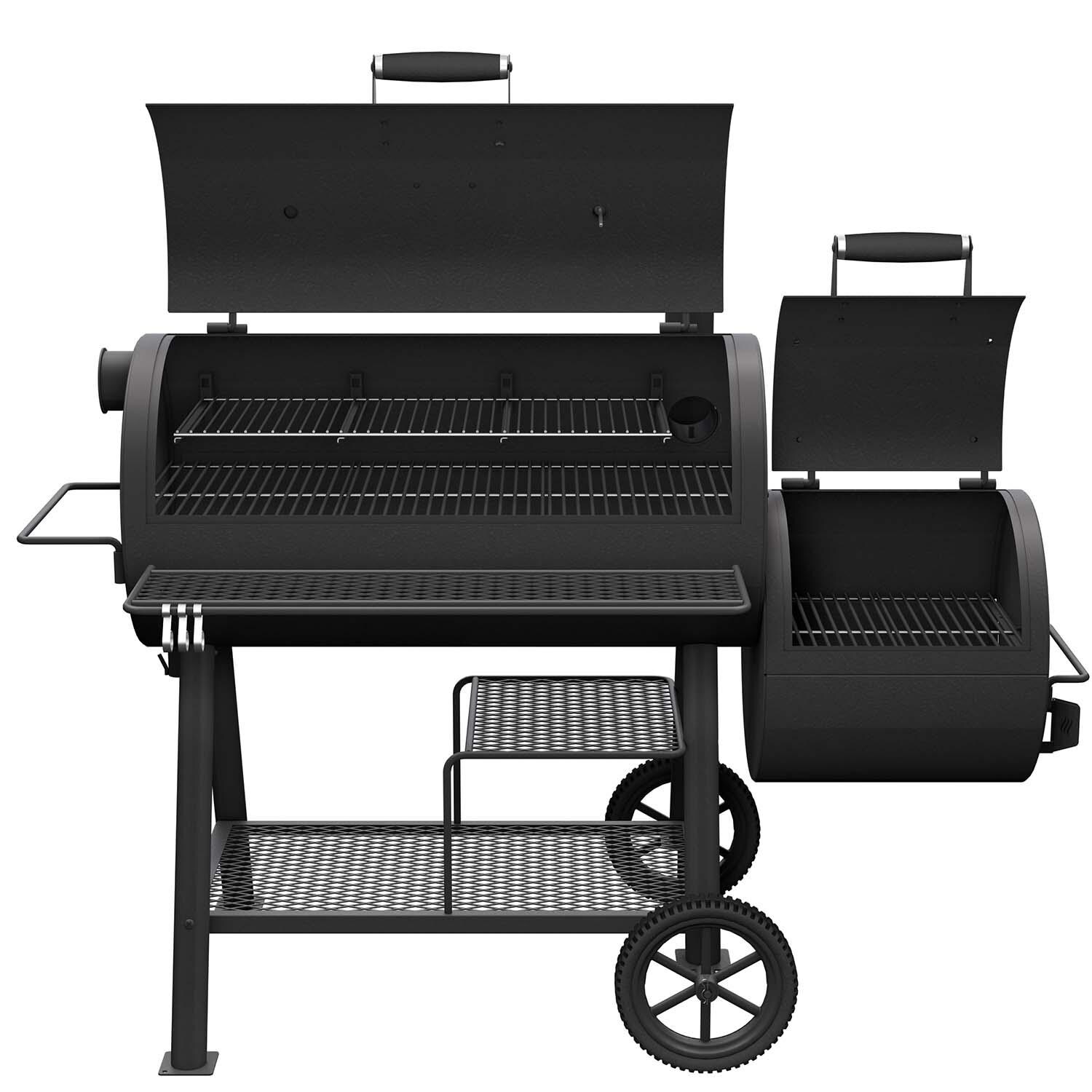 Oklahoma Joe's 24203003 Highland Offset Reverse Flow Smoker/Grill - Lid Open - White Background thumbnail