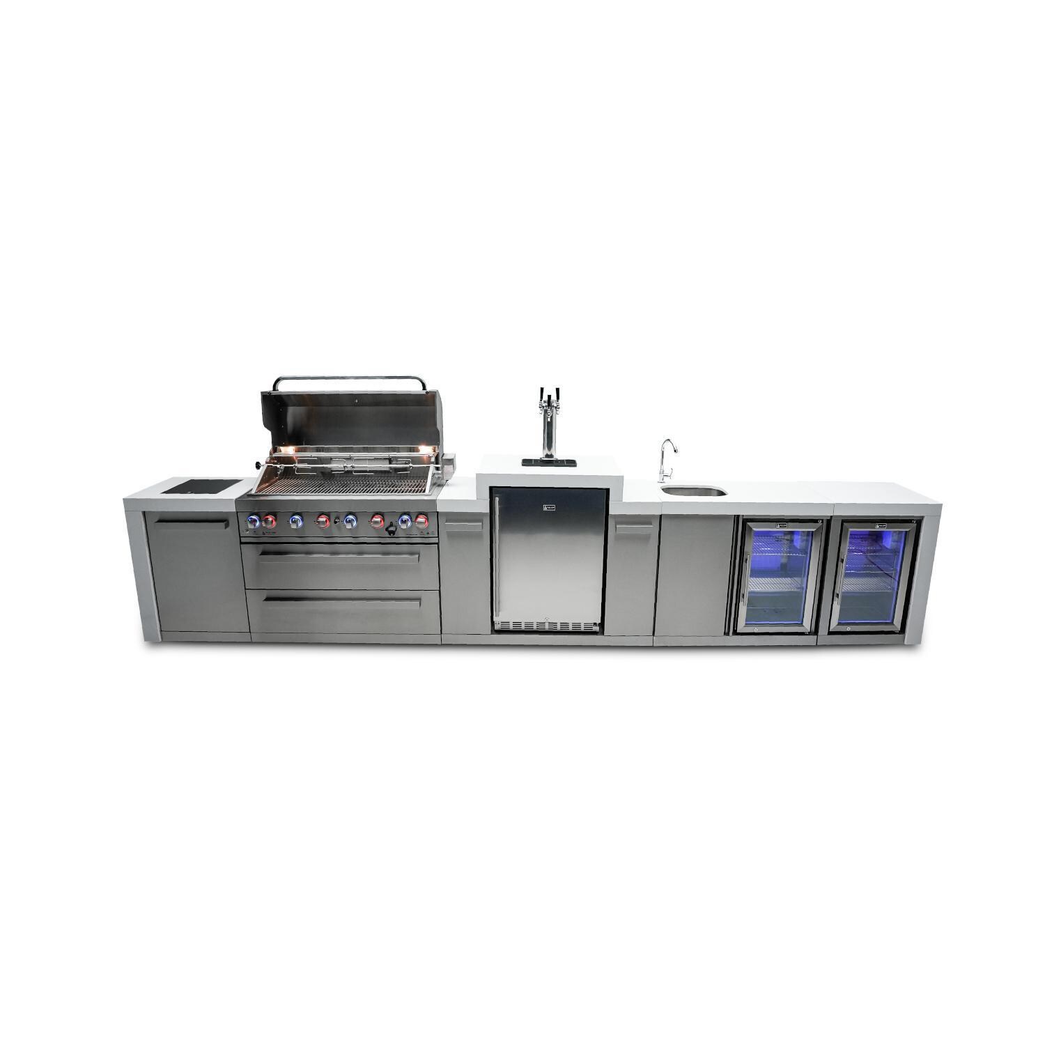 Mont Alpi 805 Deluxe Natural Gas Island w/ Kegerator, Beverage Center & Fridge Cabinet (Ships Propane w/ Conversion Kit) - Hood Closed - White Background thumbnail