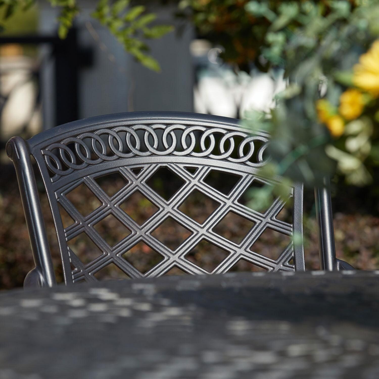 Darlee 201030-7PC-60D Sedona 7 Piece Cast Aluminum Patio Dining Set W/ 60 Inch Round Table & Beige Canvas Cushions - Dining Chair - Back Rest - Detail thumbnail