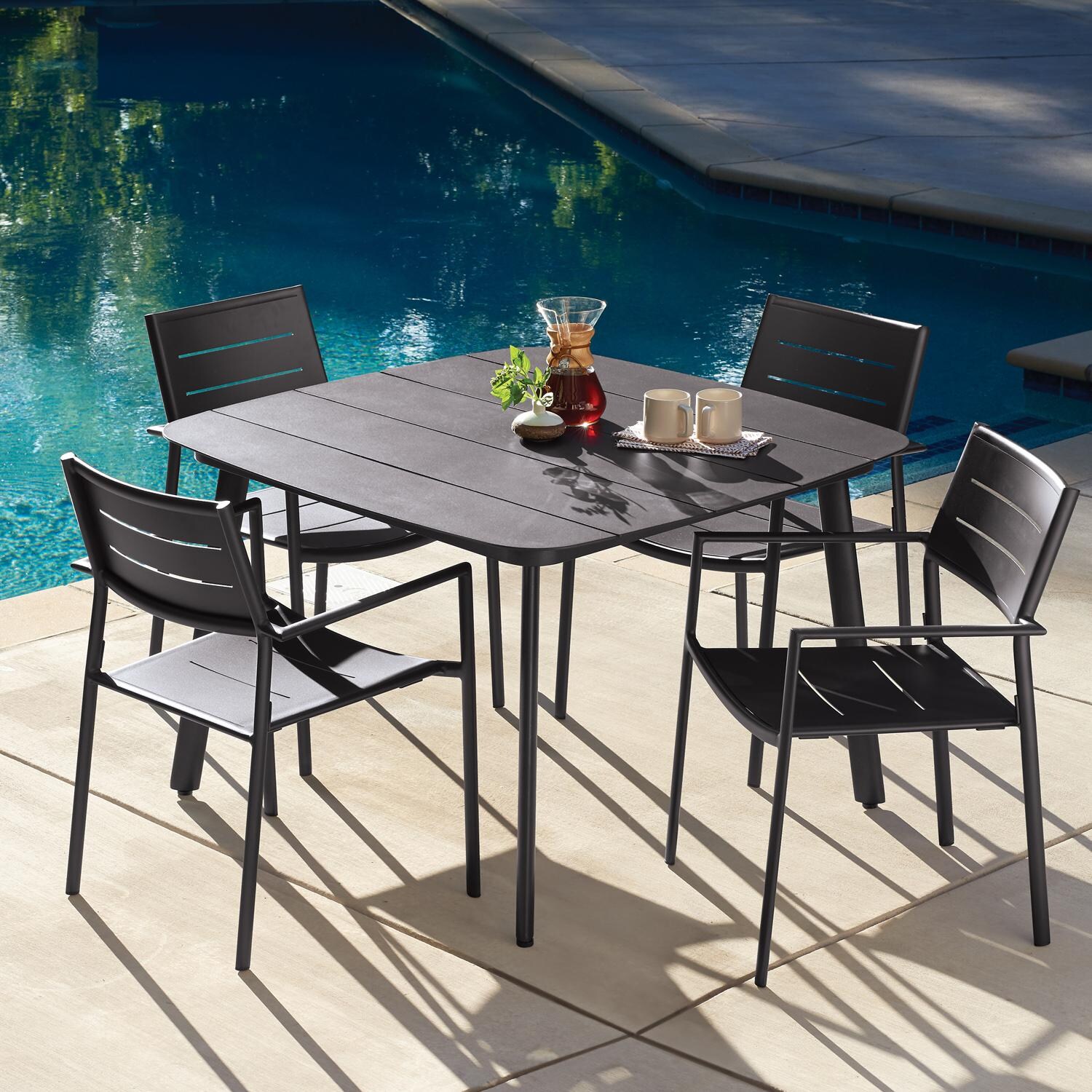 Oxford Garden Eiland 45 Inch Carbon Aluminum Dining Table - Poolside thumbnail