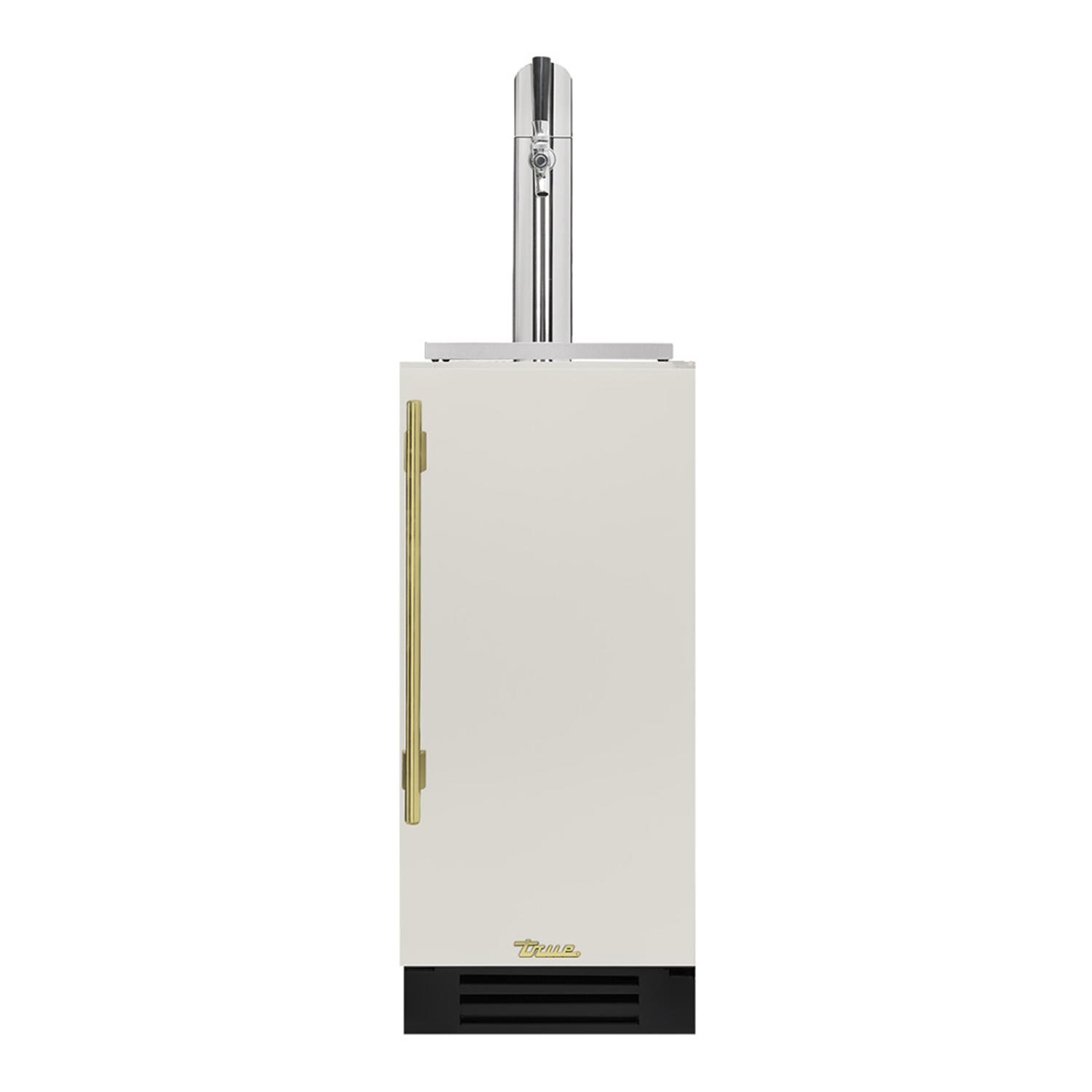 True TUR-15BD-R-OP-C~DSK-030-H01 15 Inch Right Hinge Outdoor Single Tap Beverage Dispenser - Matte White w/ Brass Handle - White Background thumbnail