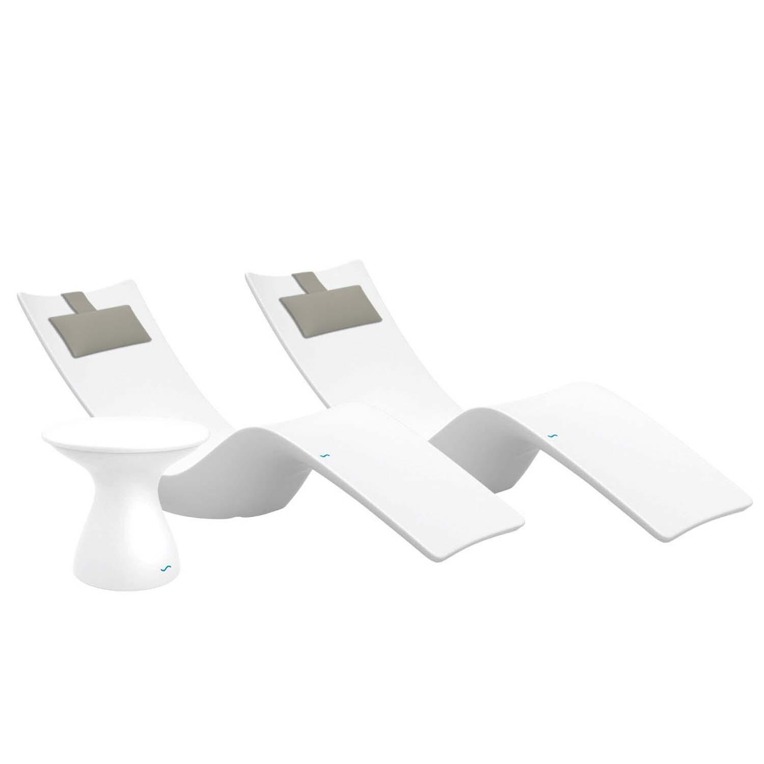 Ledge Lounger Autograph Chaise Lounge (Set of 2) W/Side Table - White W/White Lid & Cadet Grey Pillow - White Background thumbnail