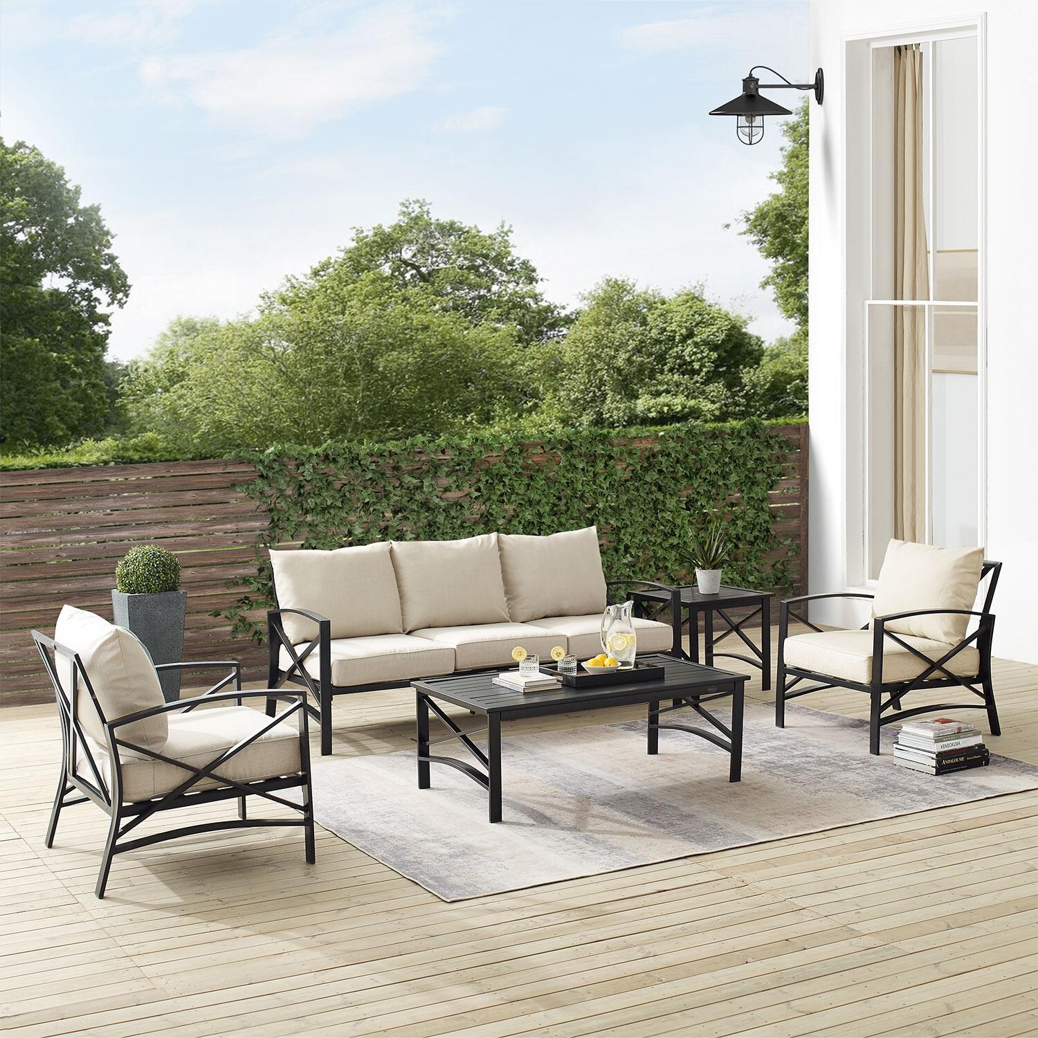 Windswept 5 Pc Steel Seating Set in Oil Rubbed Bronze/Oatmeal by Ultimate Patio