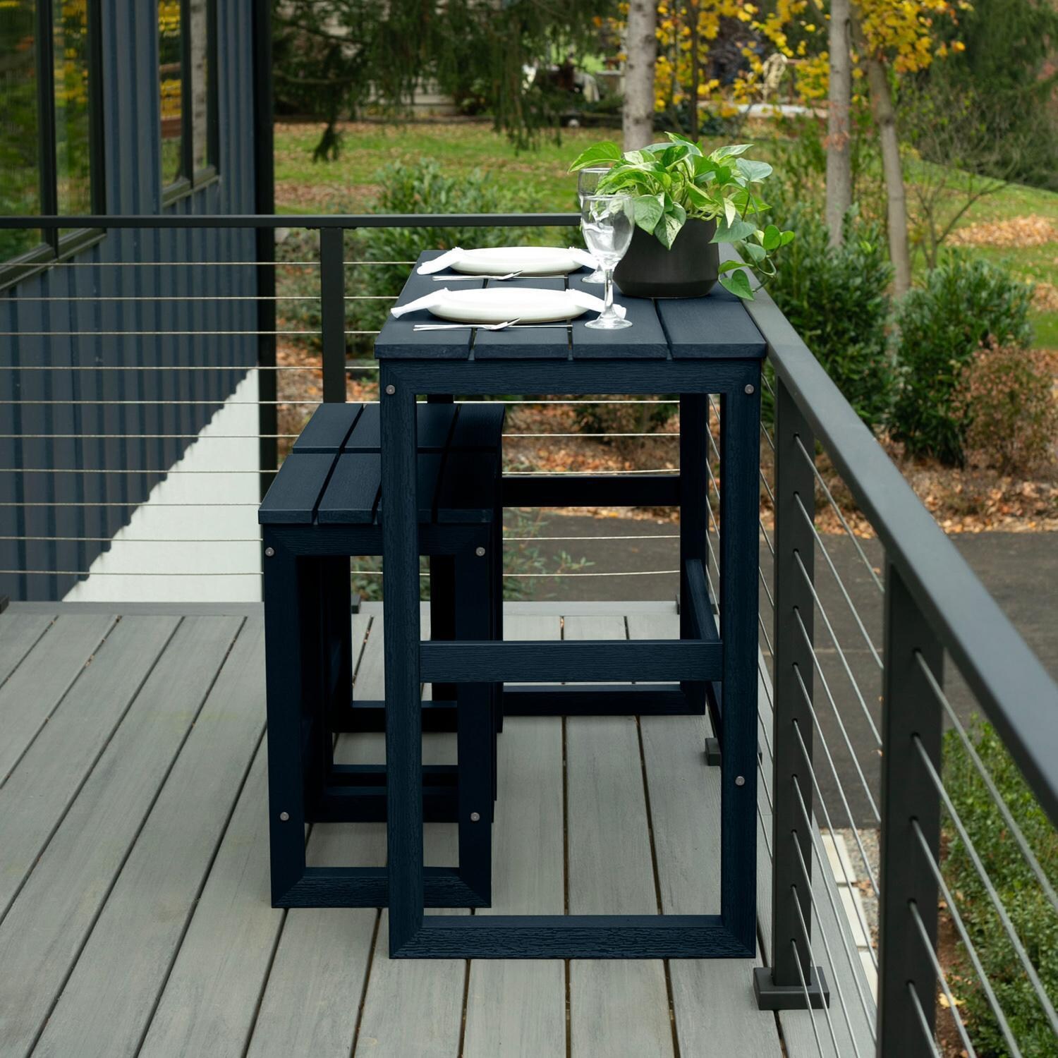 Lakeview Audubon 3 Pc Recycled Plastic Counter Height Balcony Dining Bar Set in Federal Blue - On Patio - Lifestyle thumbnail